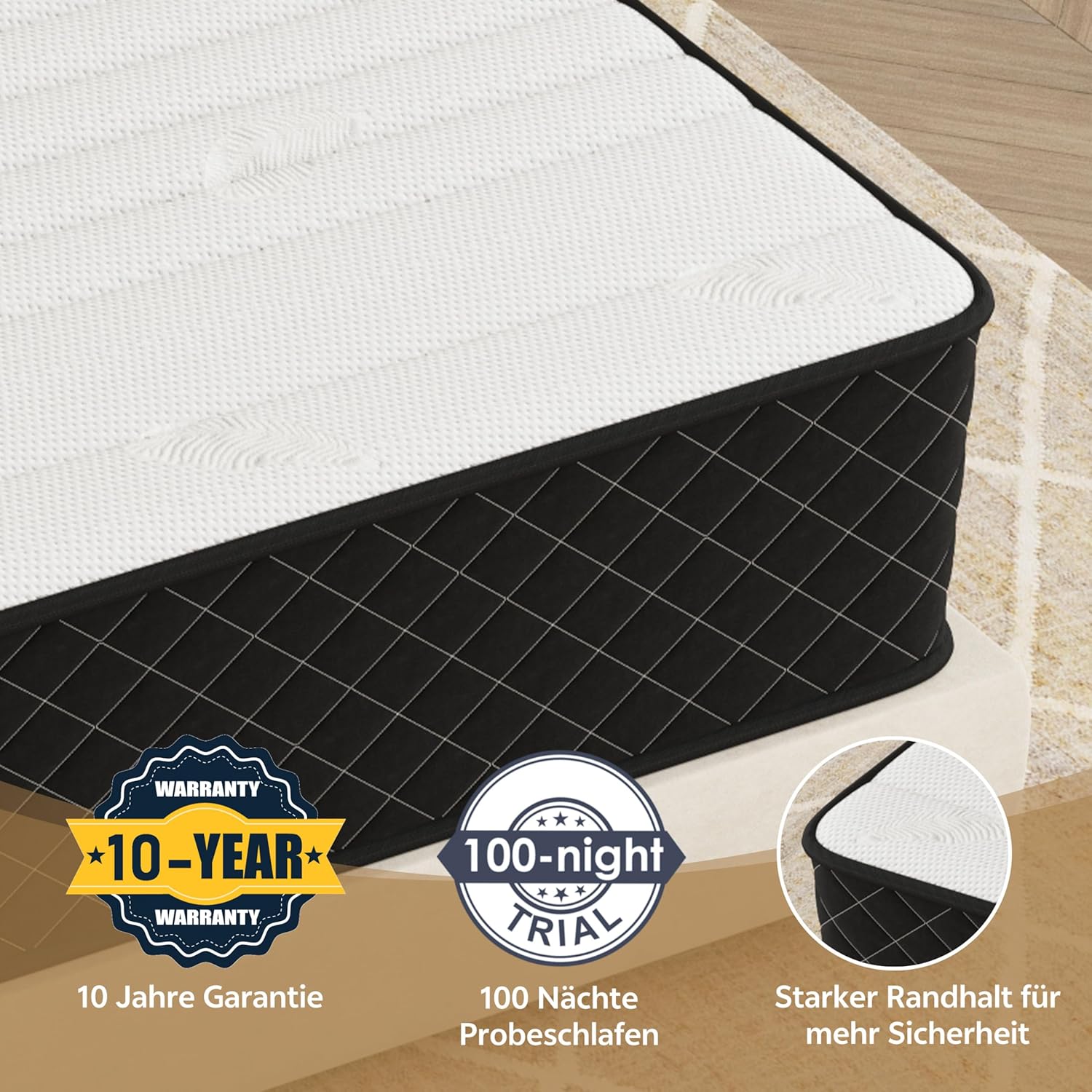 PurrJoys - matelas ressorts ensachés - 90x200 cm - 7 zones, H3/H4, Oeko-TEX, 25 cm