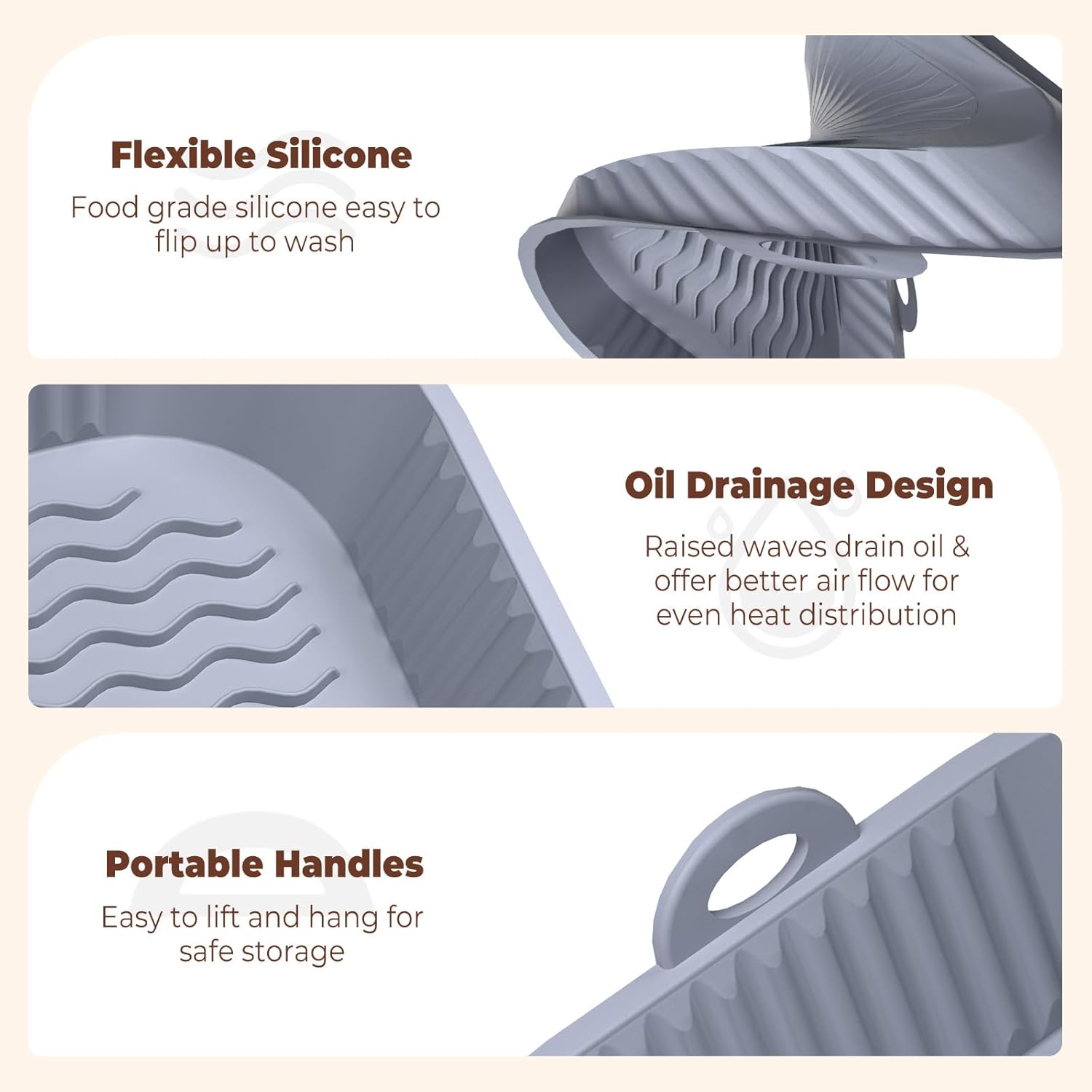 Diboniur - moule silicone pour air fryer - 21 cm - lot de 2, réutilisable, gris et noir