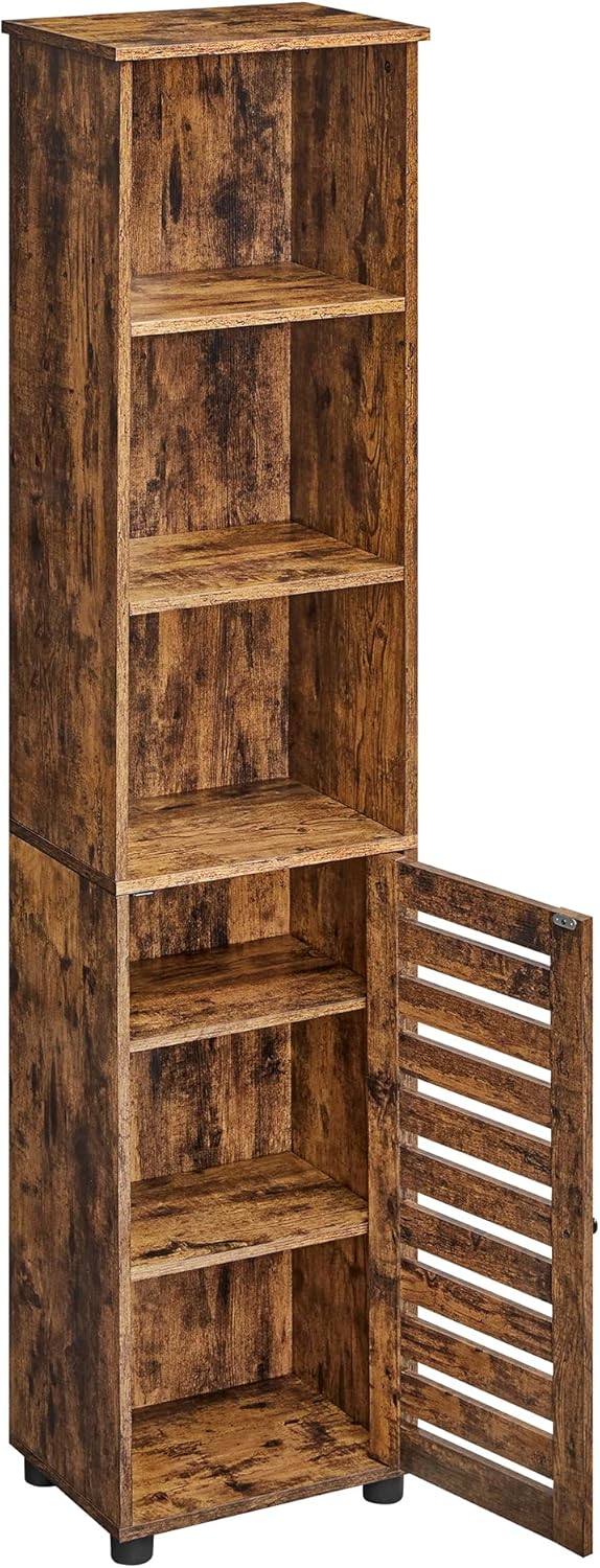 VASAGLE - meuble salle de bain haut, 3 compartiments, étagères réglables, marron rustique, BBK160X01