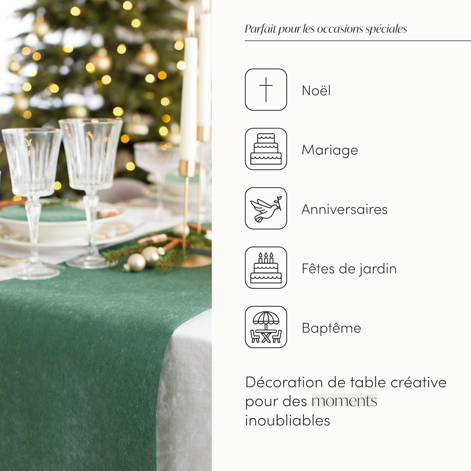 100%Mosel - Chemin de table décoratif - 30x2500 cm - tissu non tissé, vert forêt pluviale