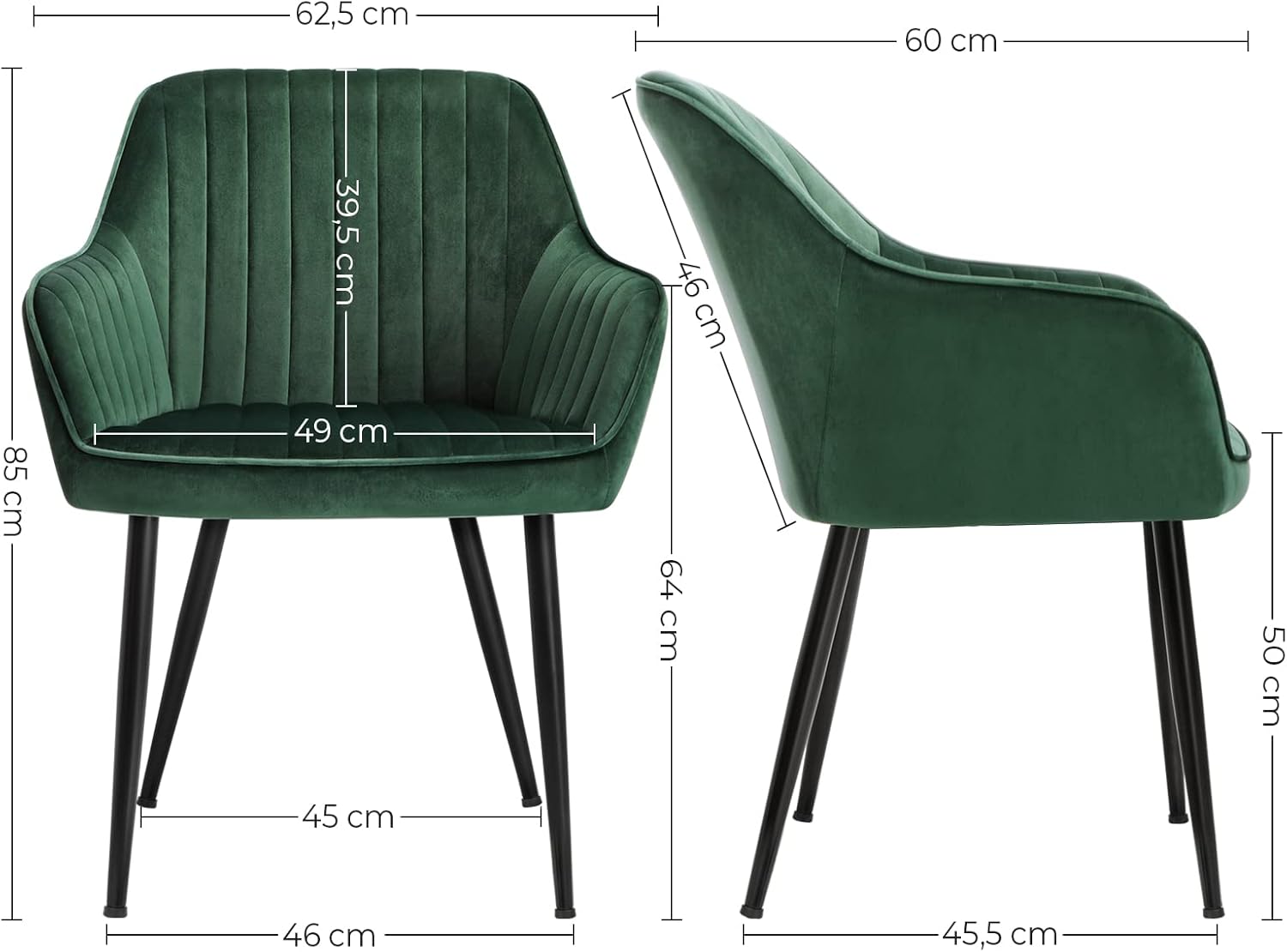 SONGMICS - fauteuil salle à manger velours, 120kg, pieds métal, LDC087G01-6