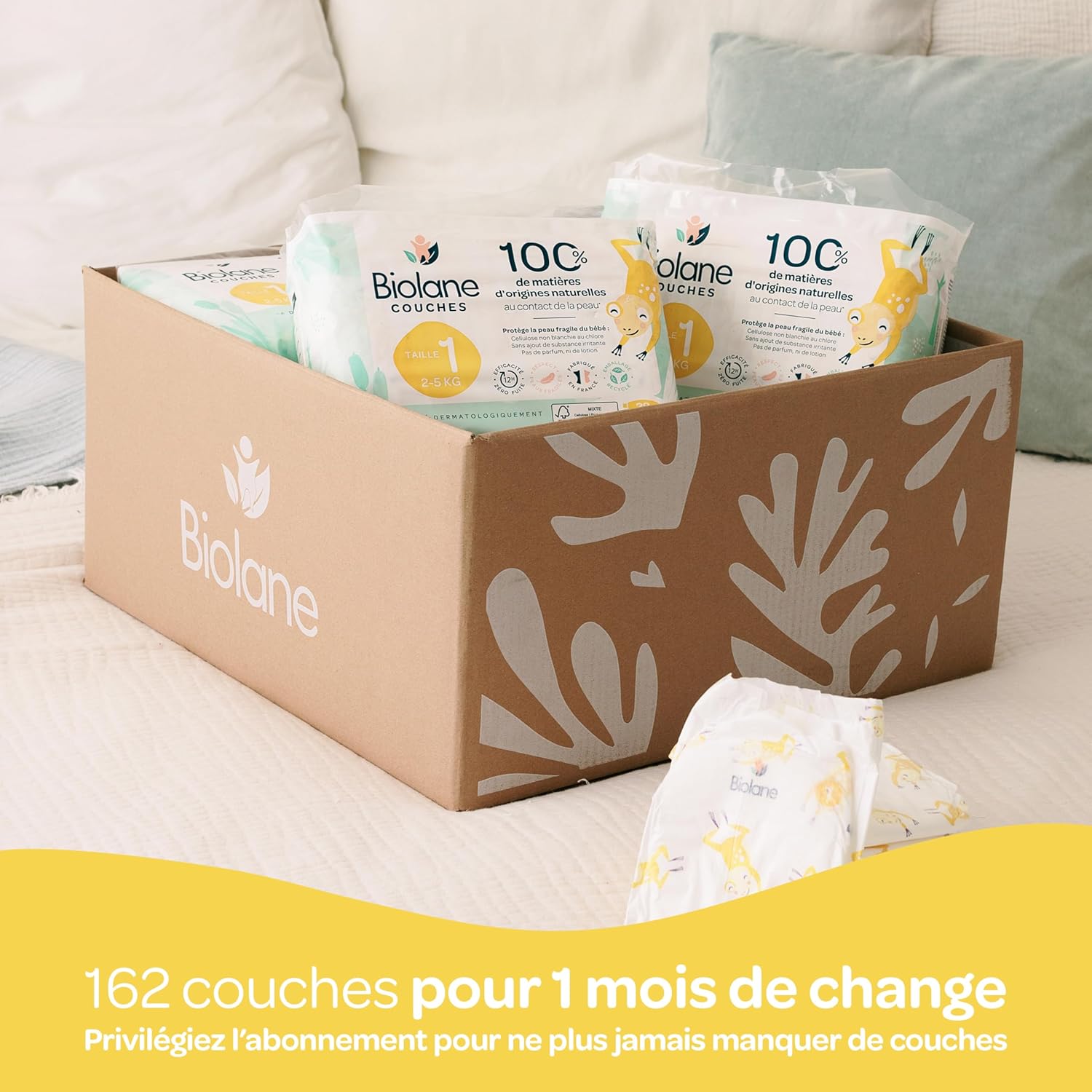 Biolane - couches bébé taille 1 (2-5 kg) - ultra-absorbantes, confort, jusqu'à 12h au sec, pack 162