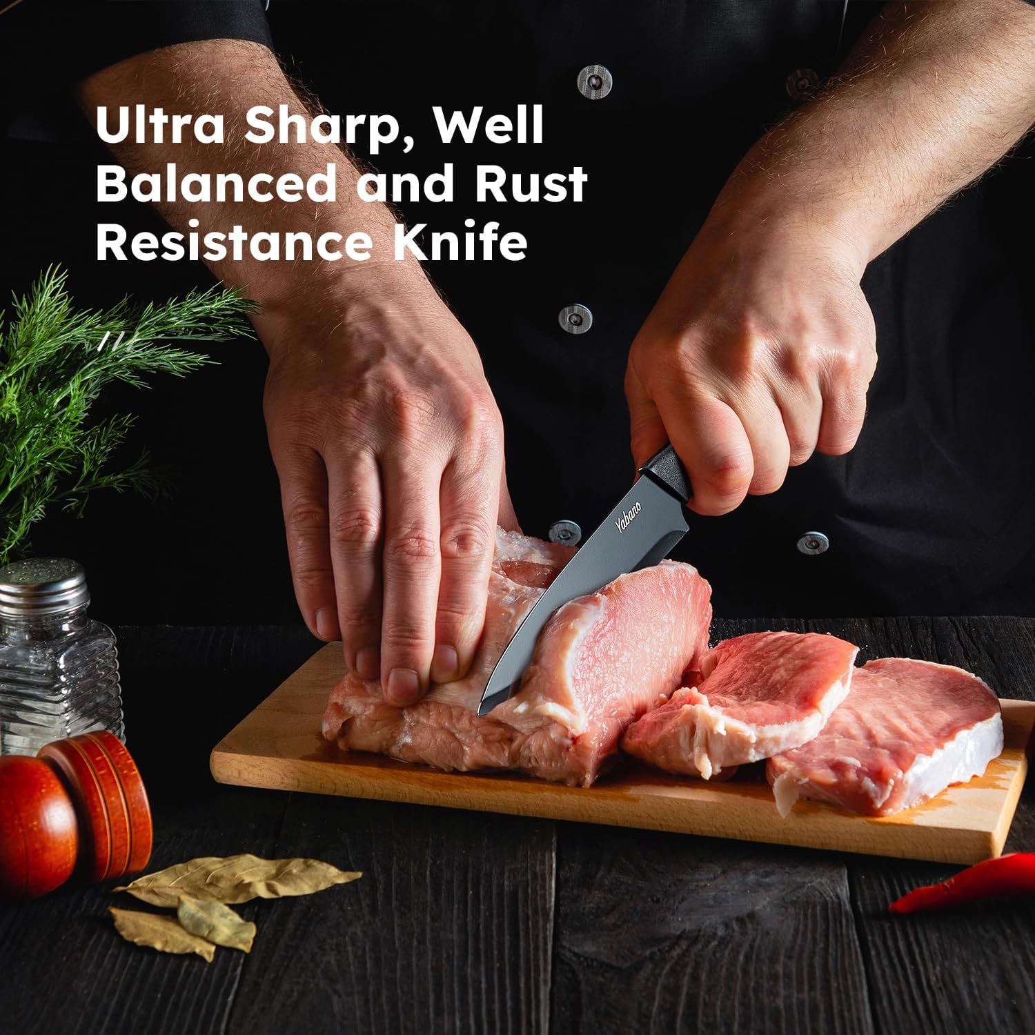 Yabano - Set 7 pièces bloc plastique, inox tranchant, anti-rouille