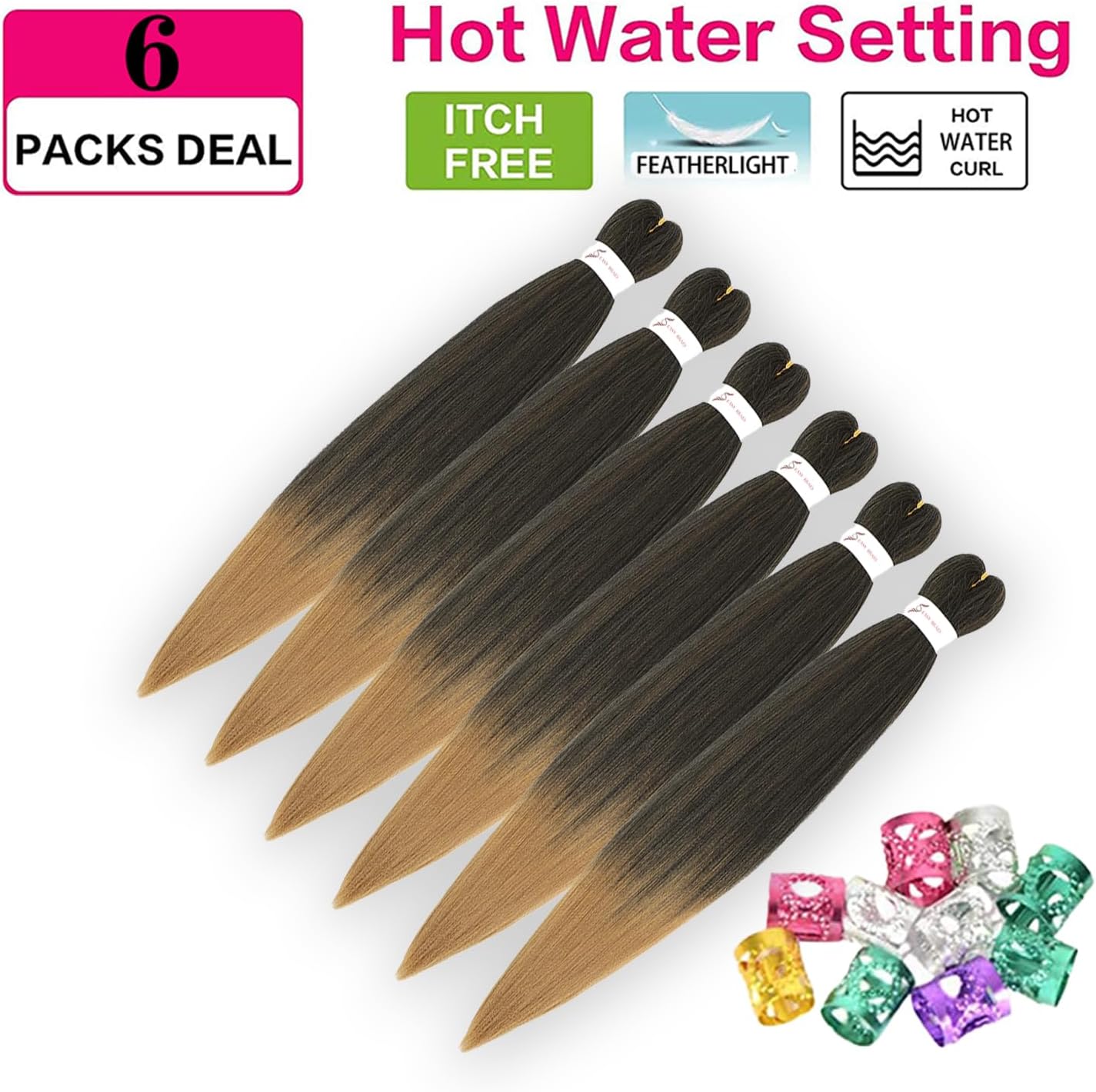 Rajout cheveux tressés - 30 pouces - ombre blond/noir, kanekalon synthétique, 6 paquets - T1B/27#