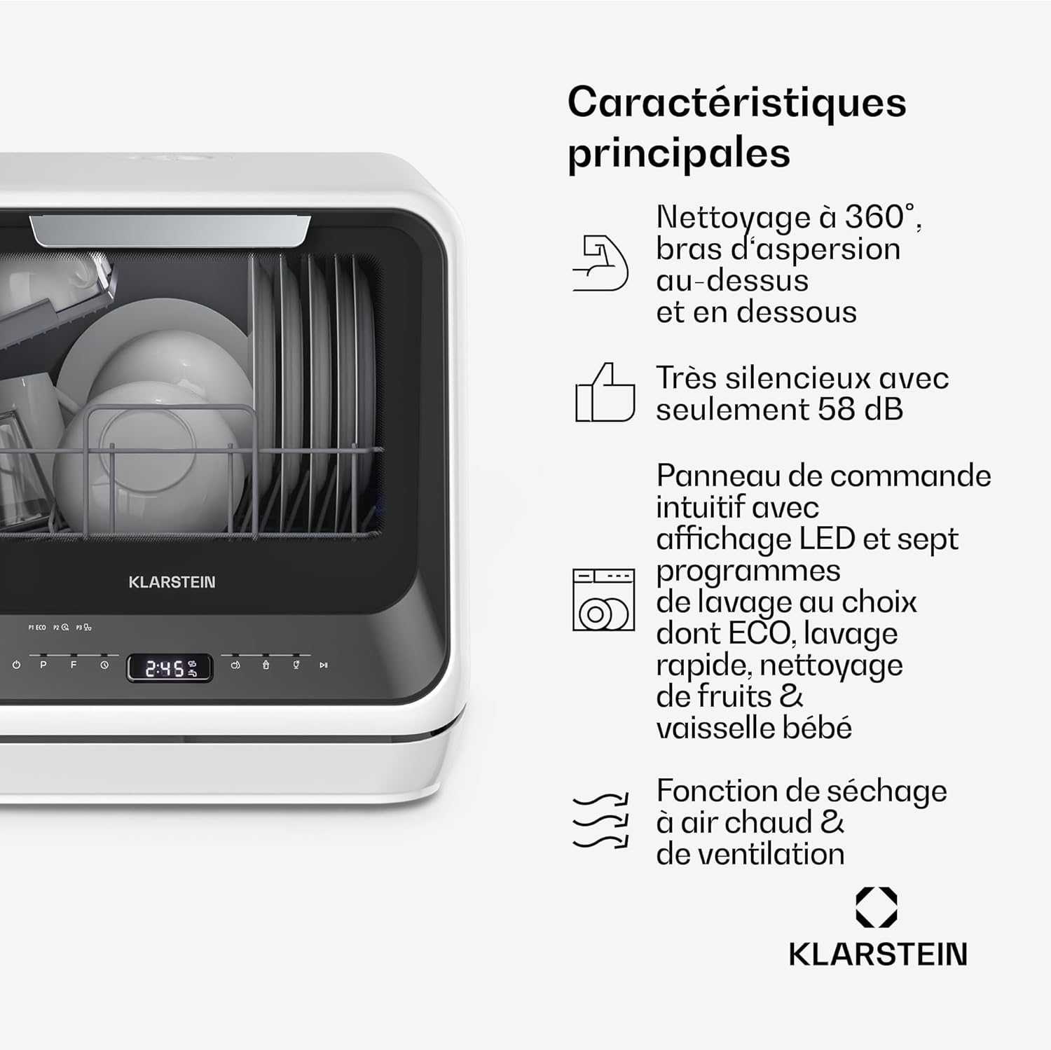 Klarstein - Amazonia Mini - compact, 7 programmes, réservoir 5L, silencieux, noir