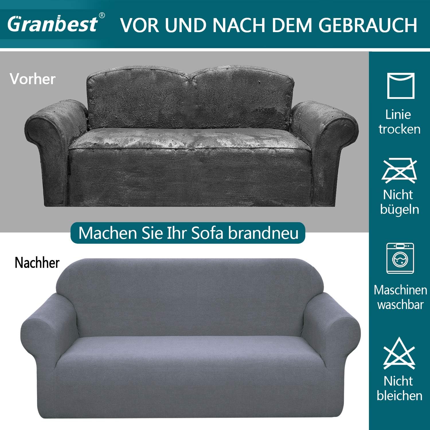 Granbest - housse canapé extensible imperméable 2 places - gris clair