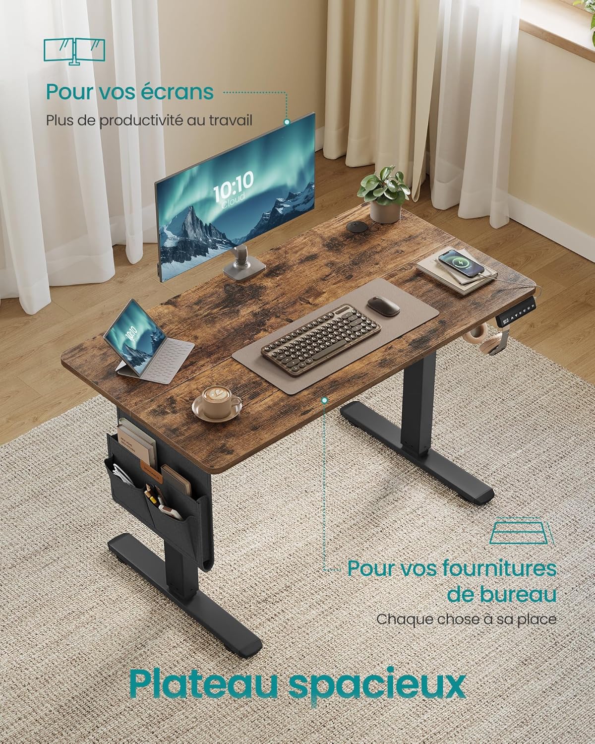SONGMICS - bureau assis-debout, 100x60 cm, hauteur réglable, mémoire LSD130KD01