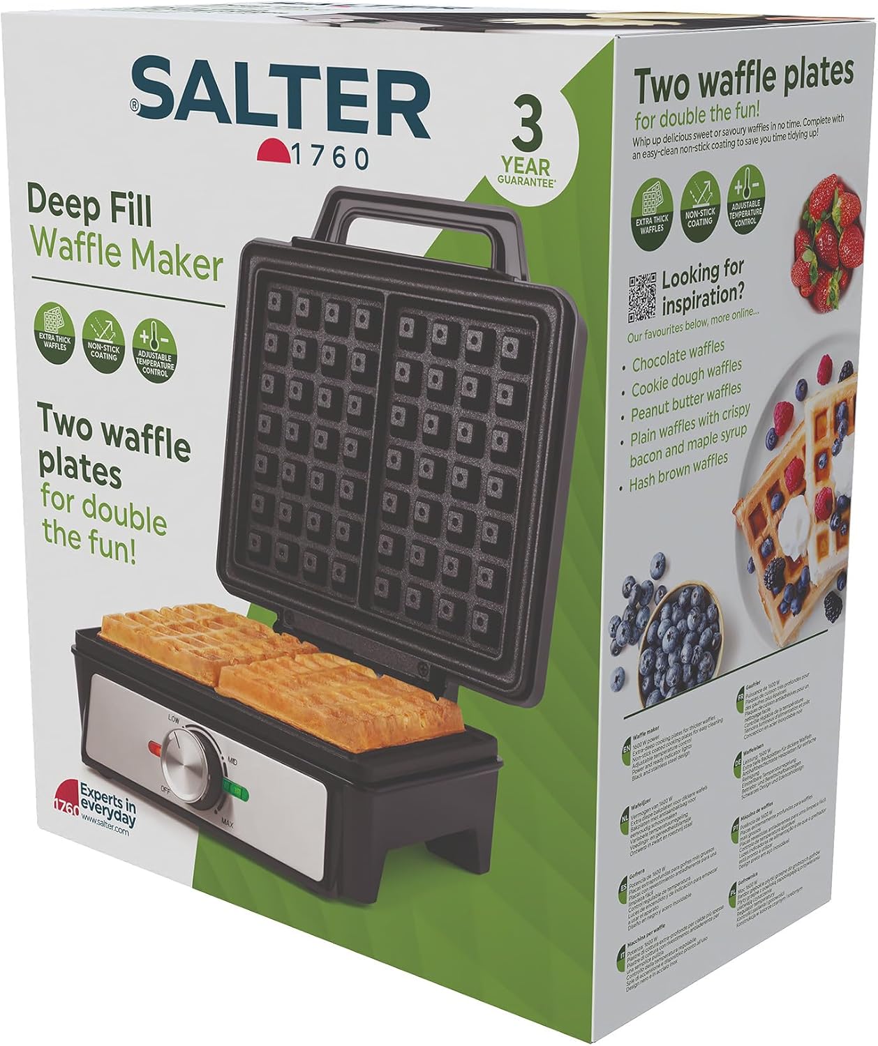 Salter - machine à gaufres - 1600W, plaques antiadhésives, contrôle température