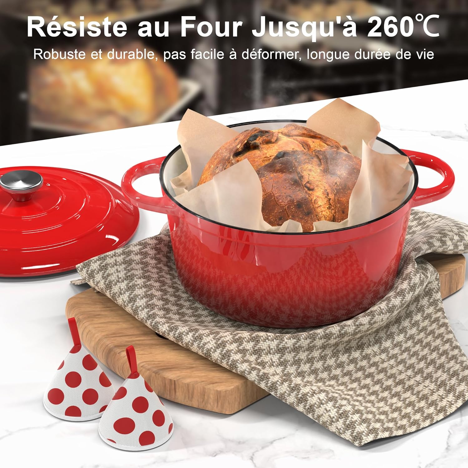 Topbooc - cocotte fonte série 26cm rouge 5L couvercle induction