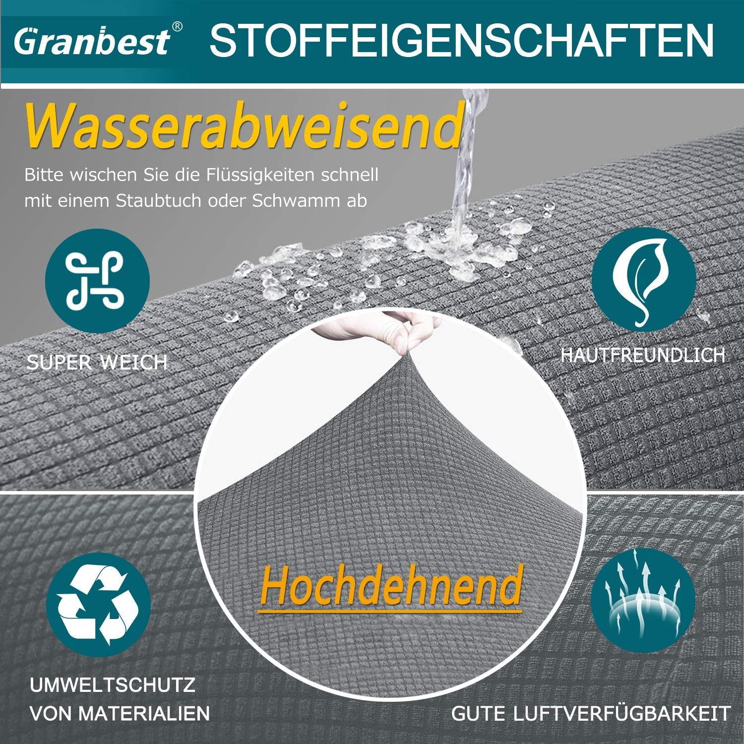 Granbest - housse canapé extensible imperméable 2 places - gris clair