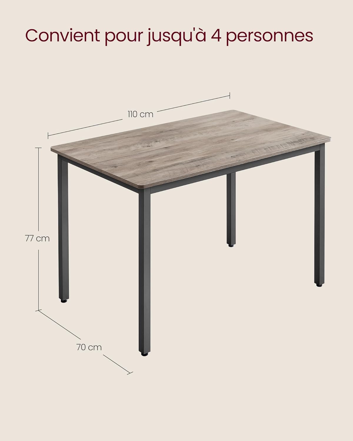 VASAGLE - Table de bar industrielle, 70x110x77 cm, 4 personnes, KDT081G01