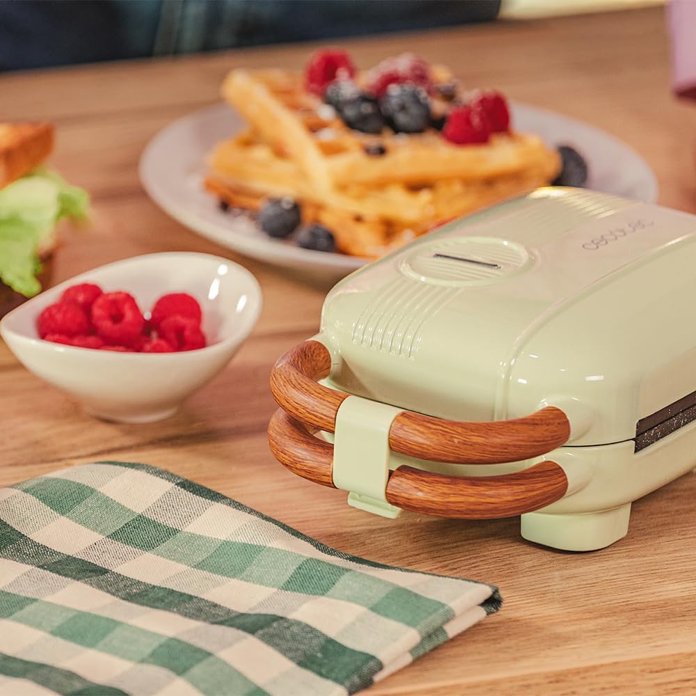 Cecotec - Rock'nToast Retro One - 700W, 3 plaques, revêtement RockStone, base antidérapante, vert