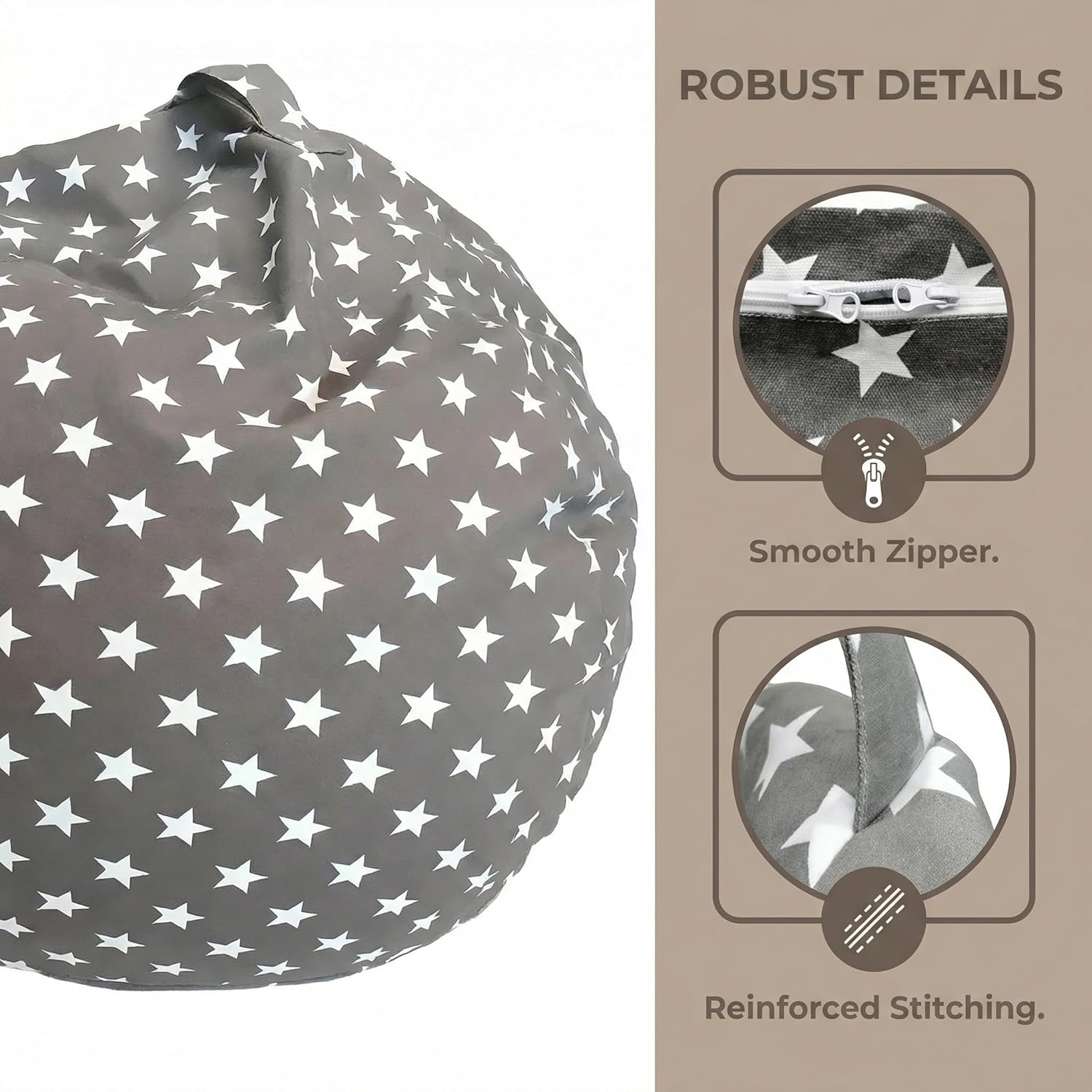 Sac Rangement Peluches Enfant - pouf pliable rond, toile douce, fermeture éclair, rangement jouets et vêtements