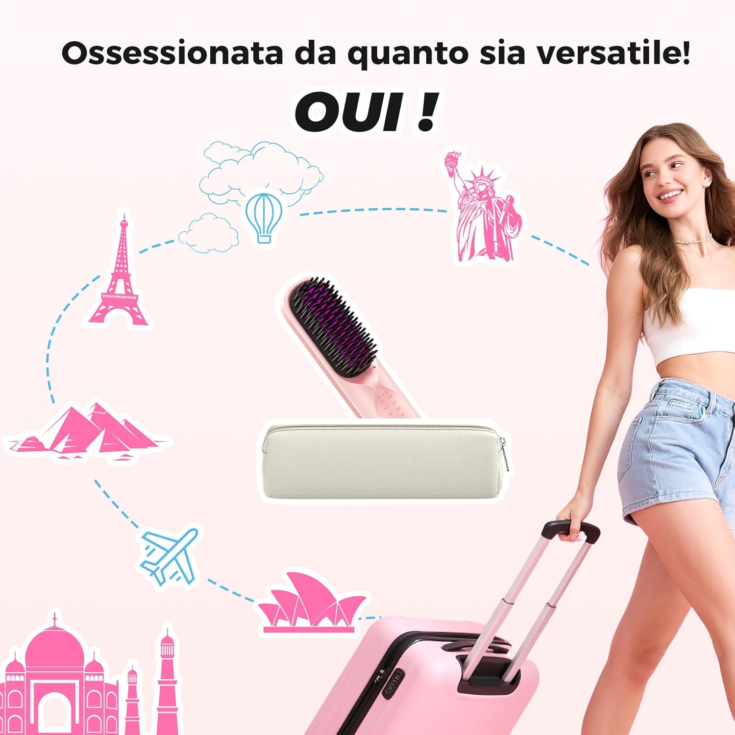 Bopcal - Brosse Lissante Sans Fil 3-en-1, 30s Chauffage, Powerbank, 10000mAh