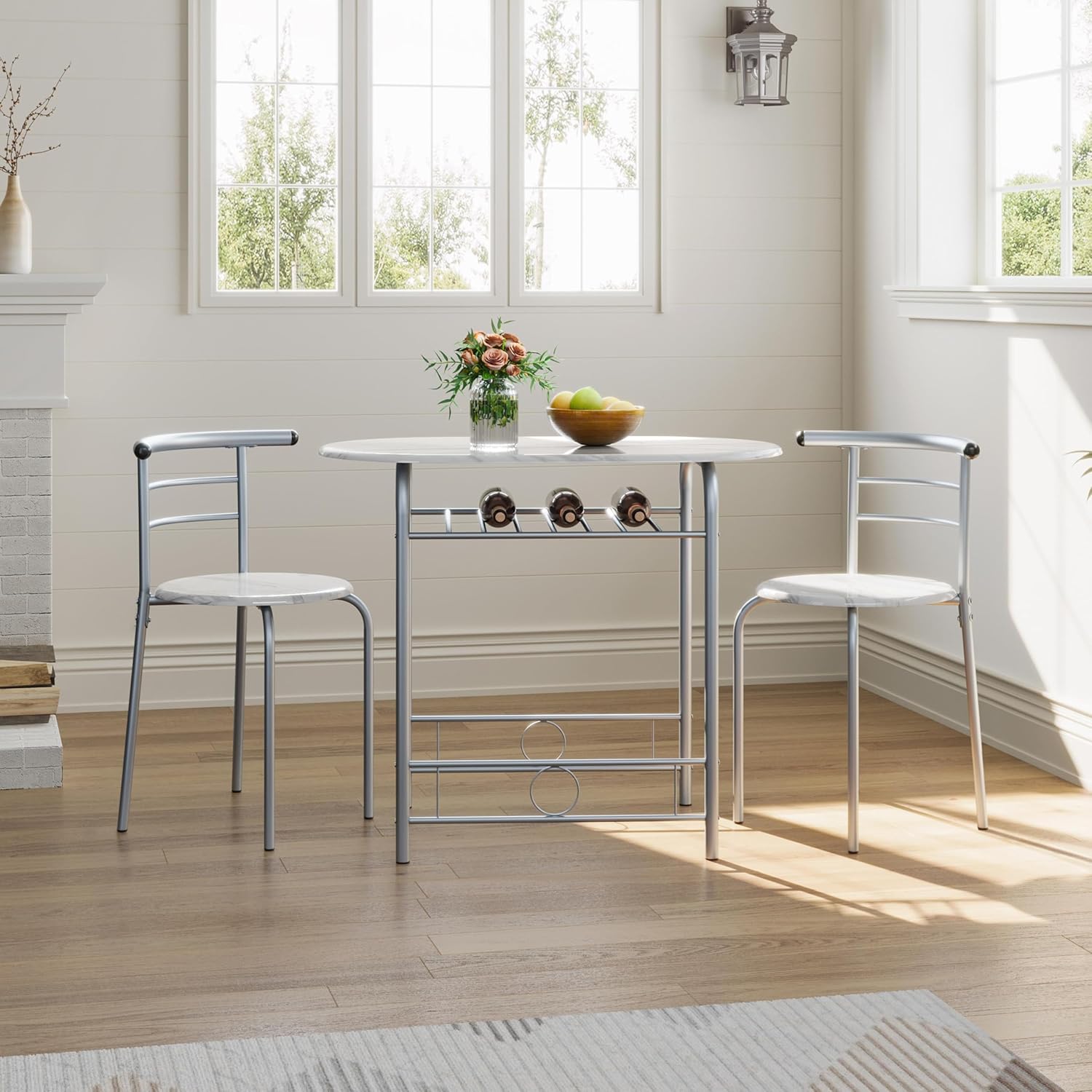 Yaheetech - Ensemble table ronde 90x53x75.5 cm - 2 chaises bois métal, porte-bouteilles