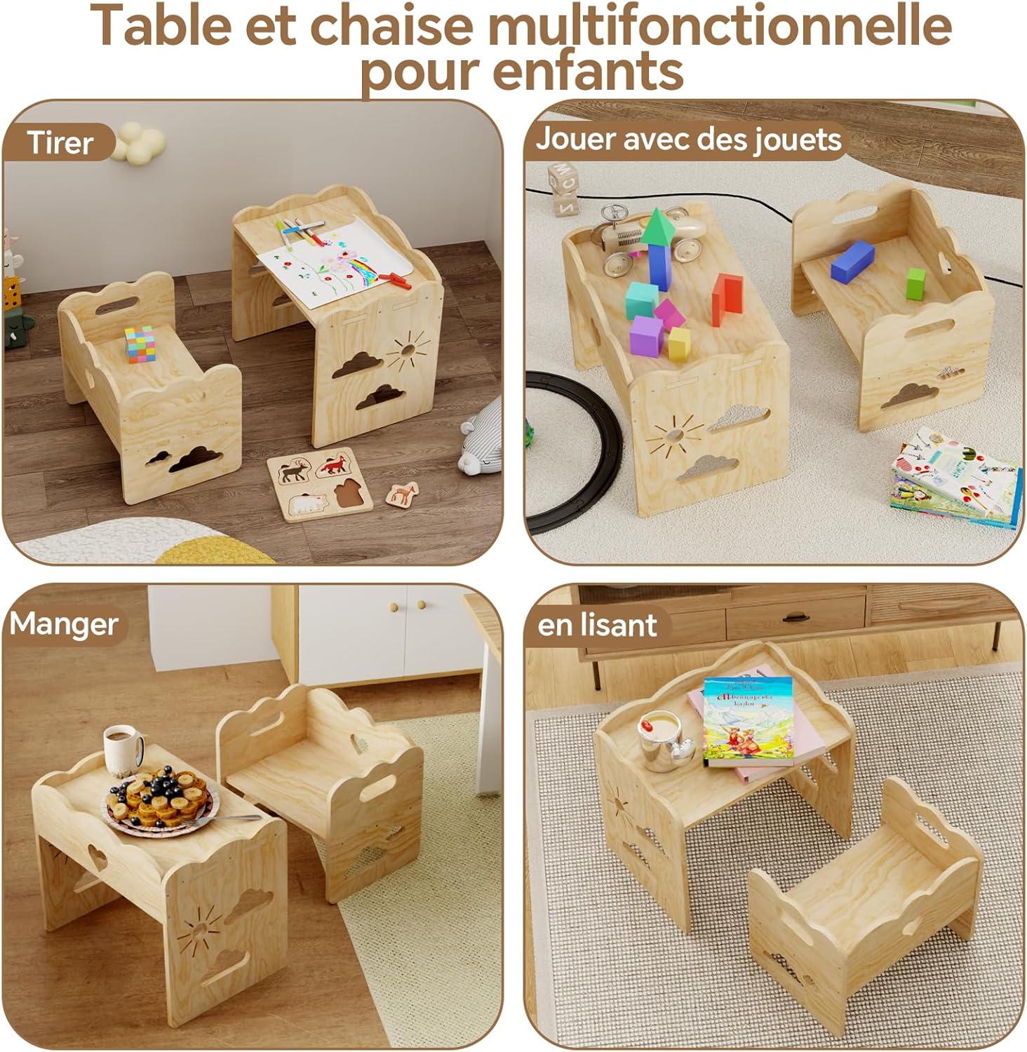 Table enfant - Montessori - compacte, facile à assembler, idéale repas/jeux