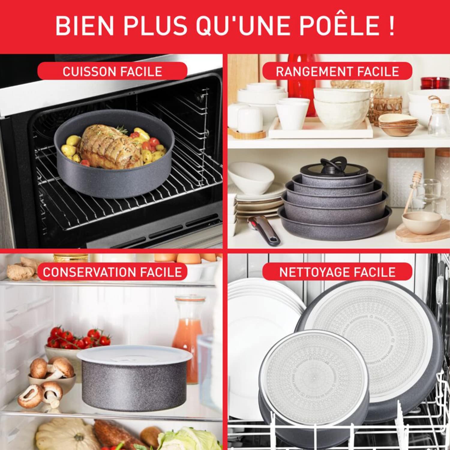 Tefal - Ingenio Natural On - batterie cuisine 8 pièces induction, revêtement antiadhésif, empilable, poignée amovible, l