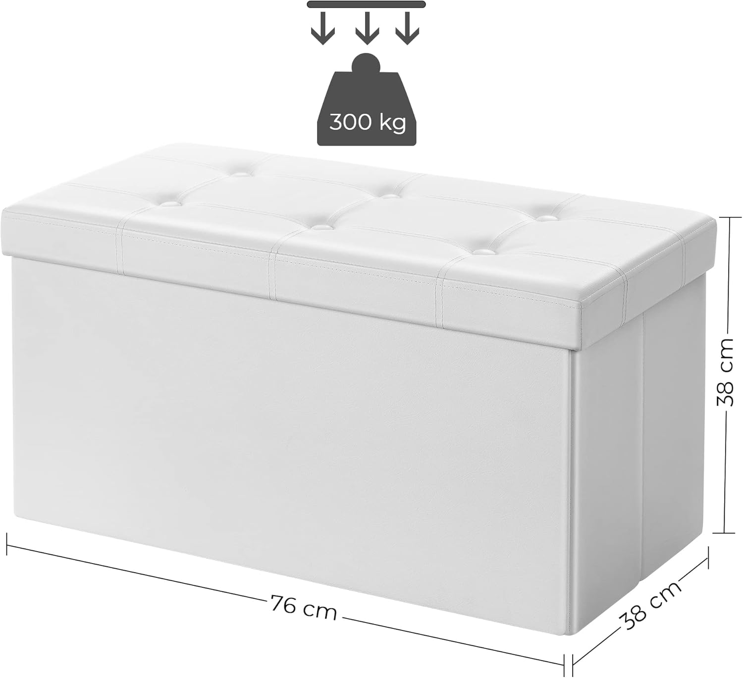 SONGMICS - banc pliable blanc - 76x38x38cm, PVC, 80L, 300kg - LSF106