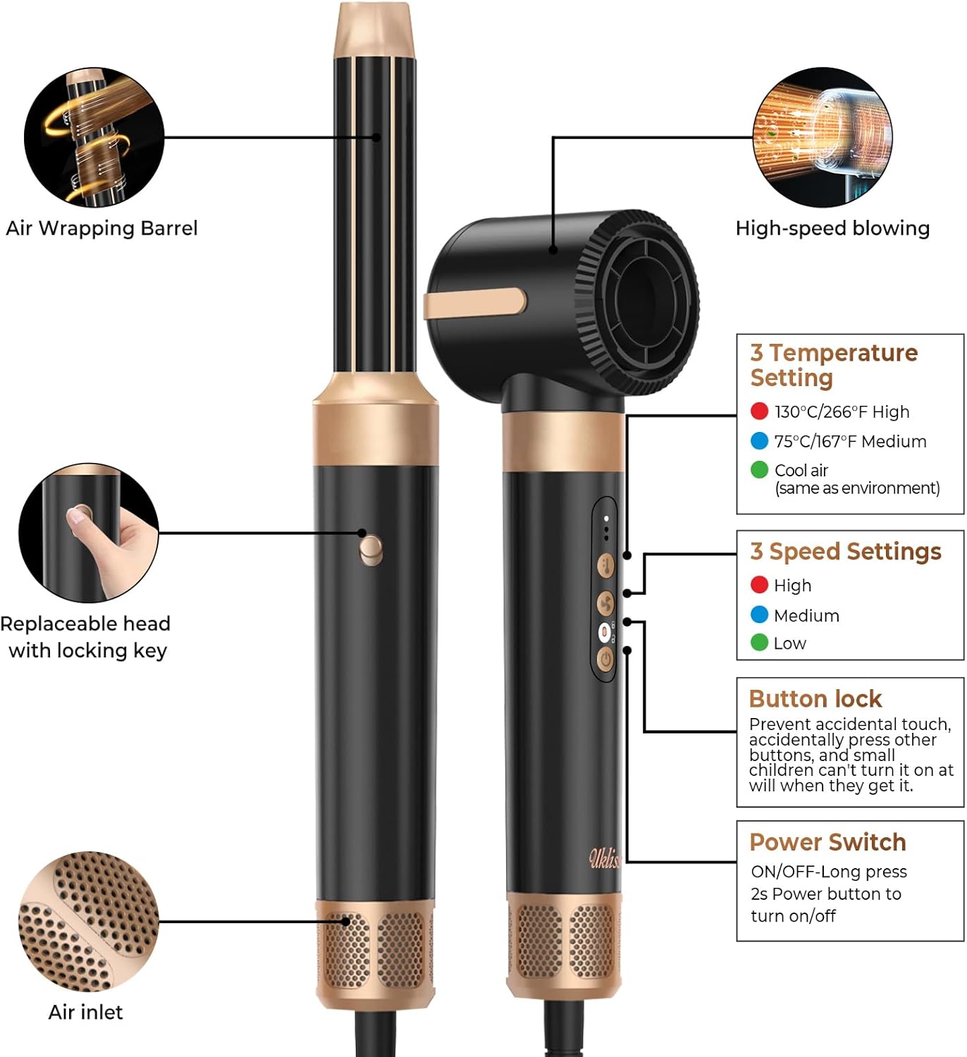 Brosse soufflante 7 en 1 - lissante, boucleur, 3 températures, ionique