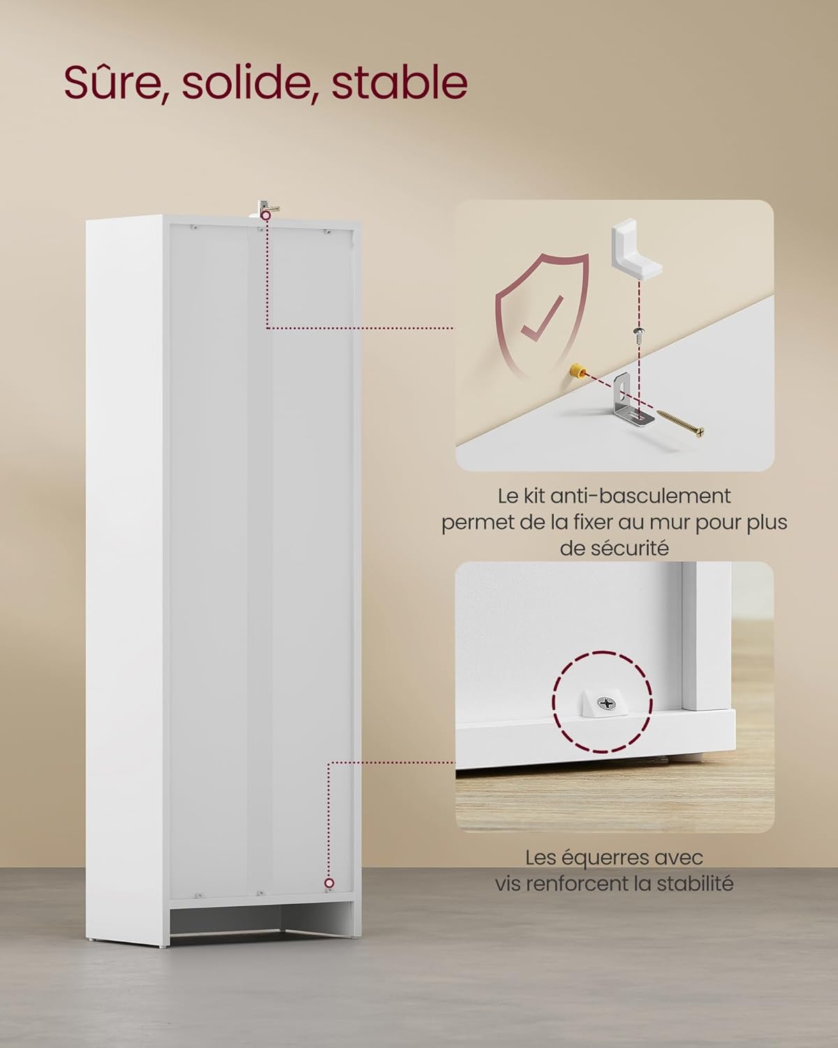 VASAGLE - étagère 4 niveaux - 24x40x121,5 cm, rangement blanc, LBC104W