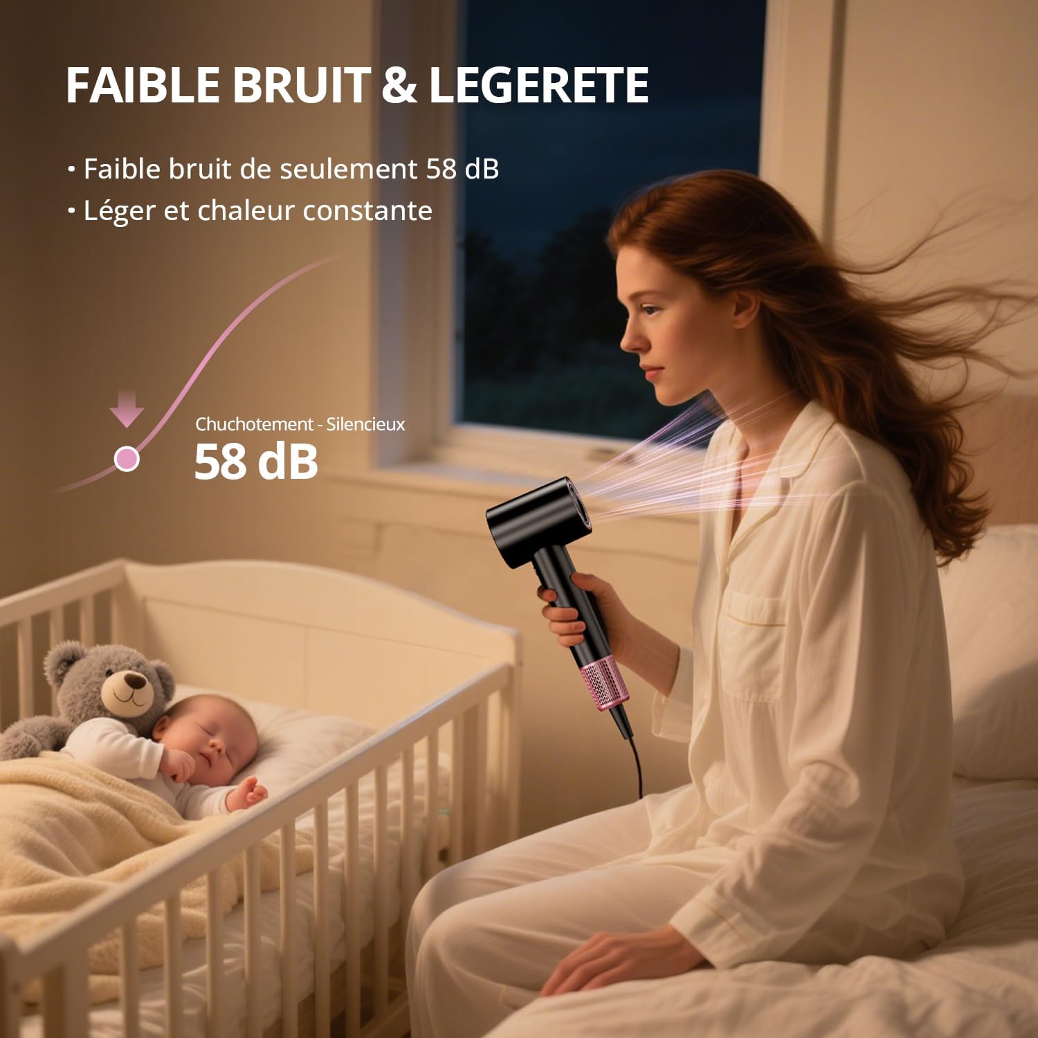 Sèche-cheveux ionique - pro compact, 4 temp., séchage rapide, protection surchauffe