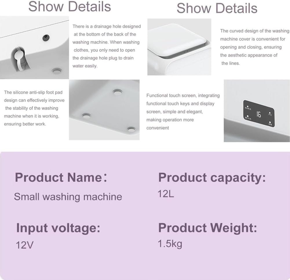 Mini lave-linge portable - 12L - double mode, minuterie, lumière bleue