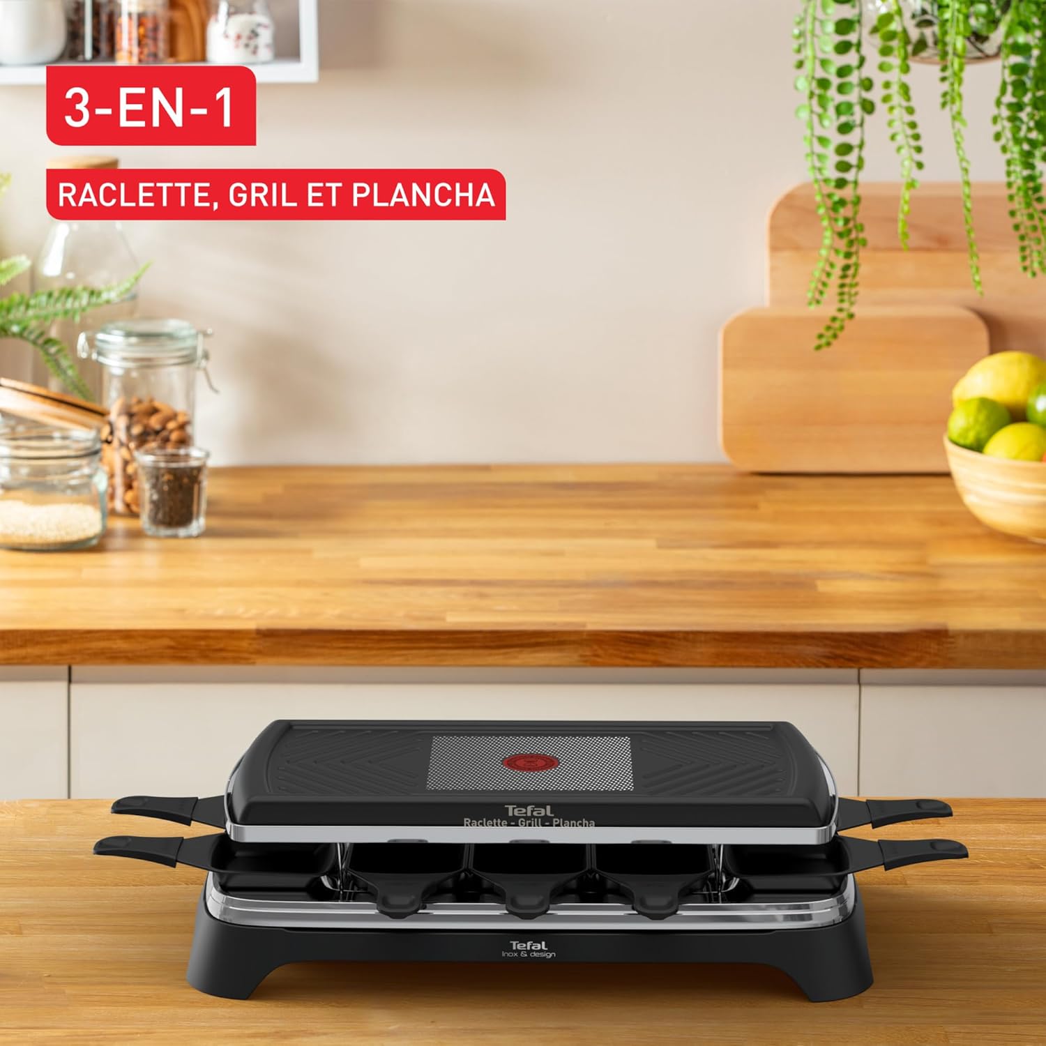 Tefal - Inox & Design - 10 pers. - Raclette, gril, plancha, antiadhésif - RE458NF0