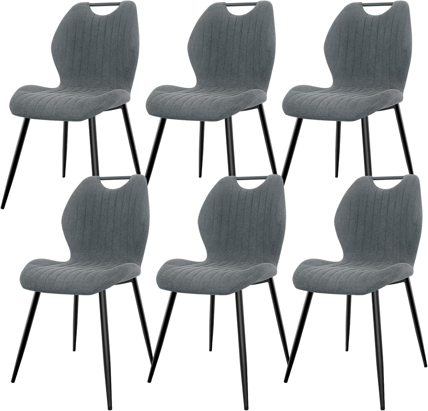 Chaises de salle à manger - ensemble 6 pcs - tissu gris, pieds métal, dossier confortable