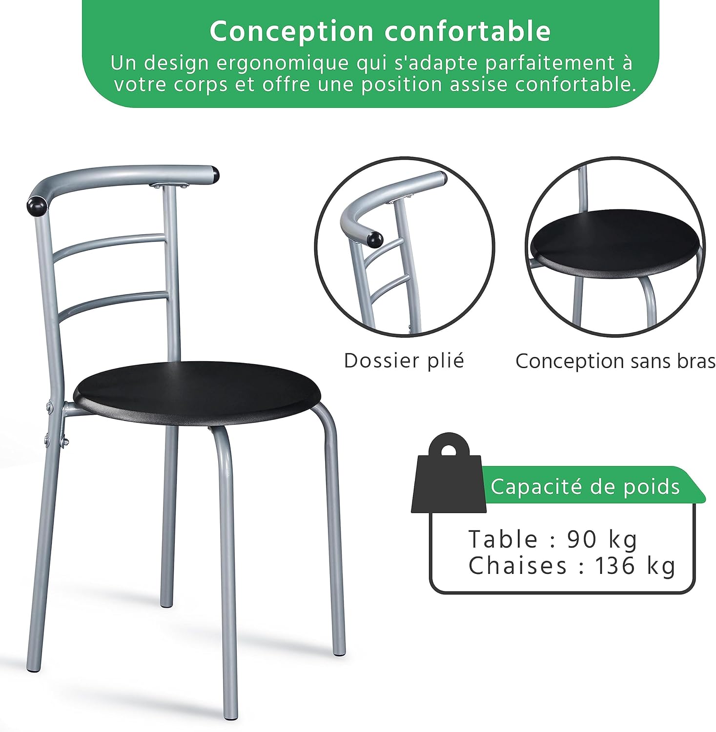 Yaheetech - Ensemble table et 2 chaises, porte-bouteilles, compact, noir