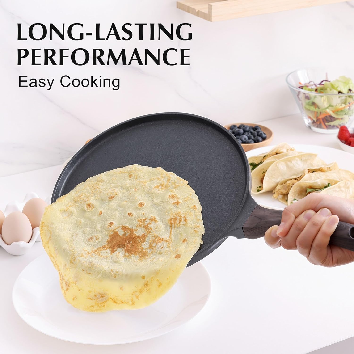 SENSARTE - Poêle à crêpes 30 cm - antiadhésif granit suisse, induction, poignée ergonomique