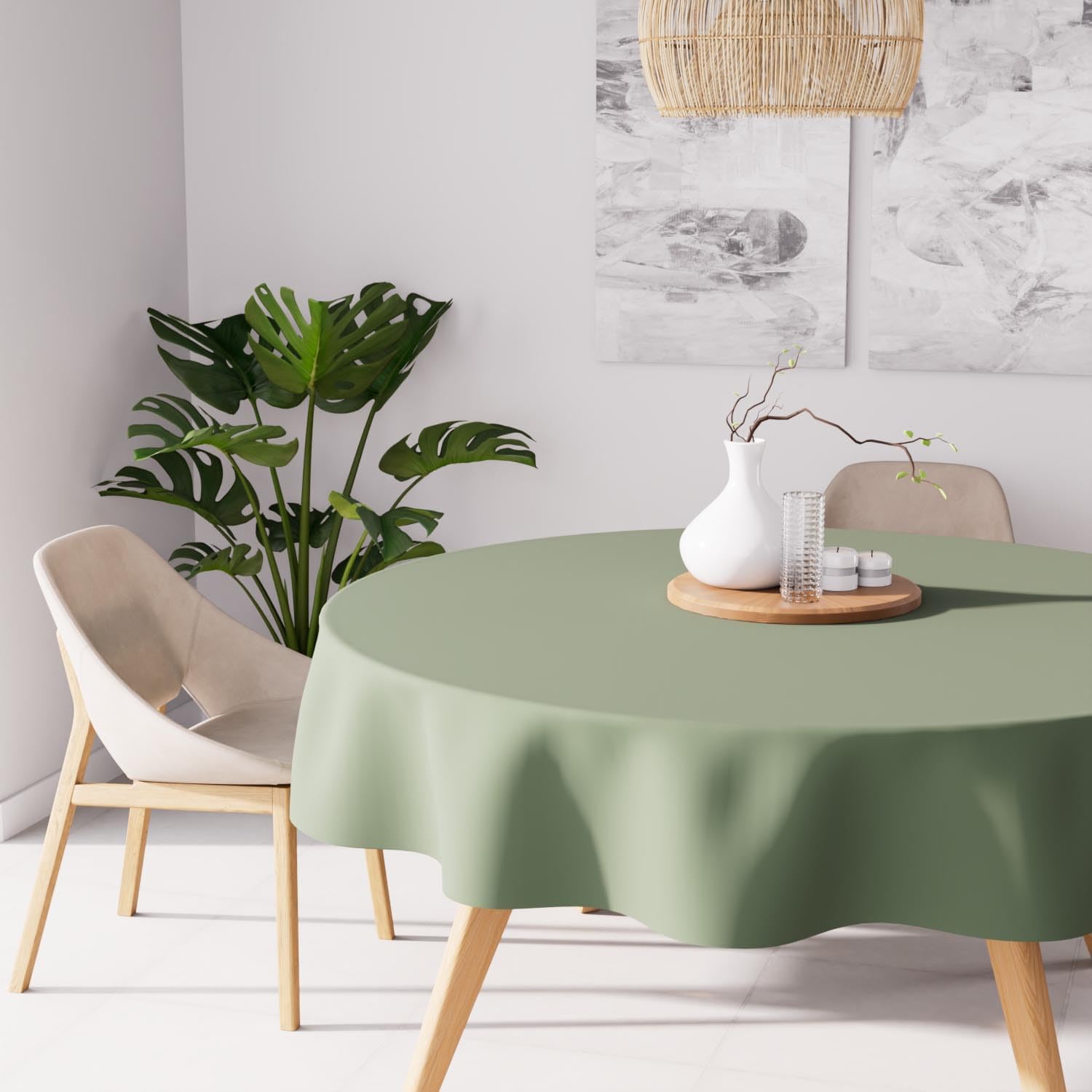 Soleil d'Ocre - Alix nappe ronde - 180 cm - polyester, anti-taches, kaki