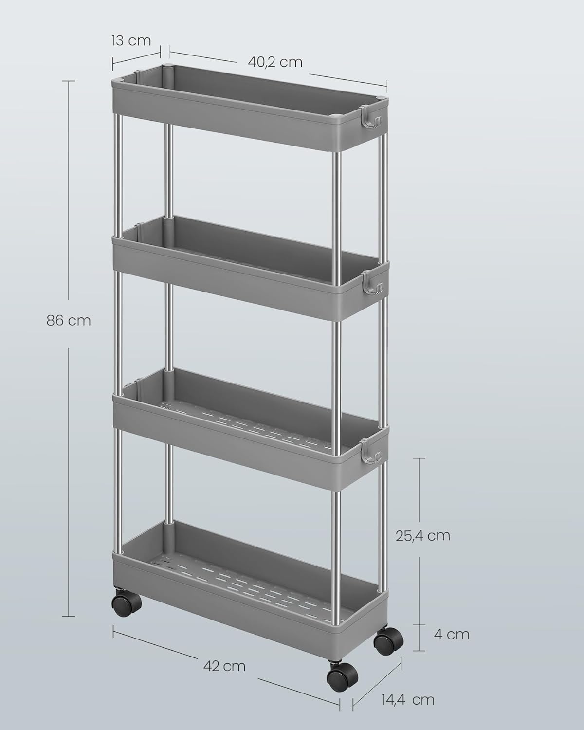 SONGMICS - chariot de cuisine 4 niveaux, acier, 14,4x42x86 cm, 6 crochets KSC008G01