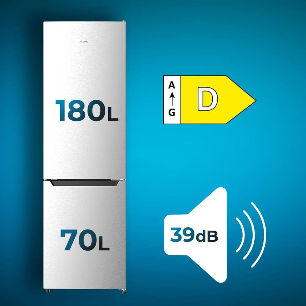 Cecotec - Bolero CoolMarket Combi 250 - 180x55cm - No Frost, Inox, faible conso