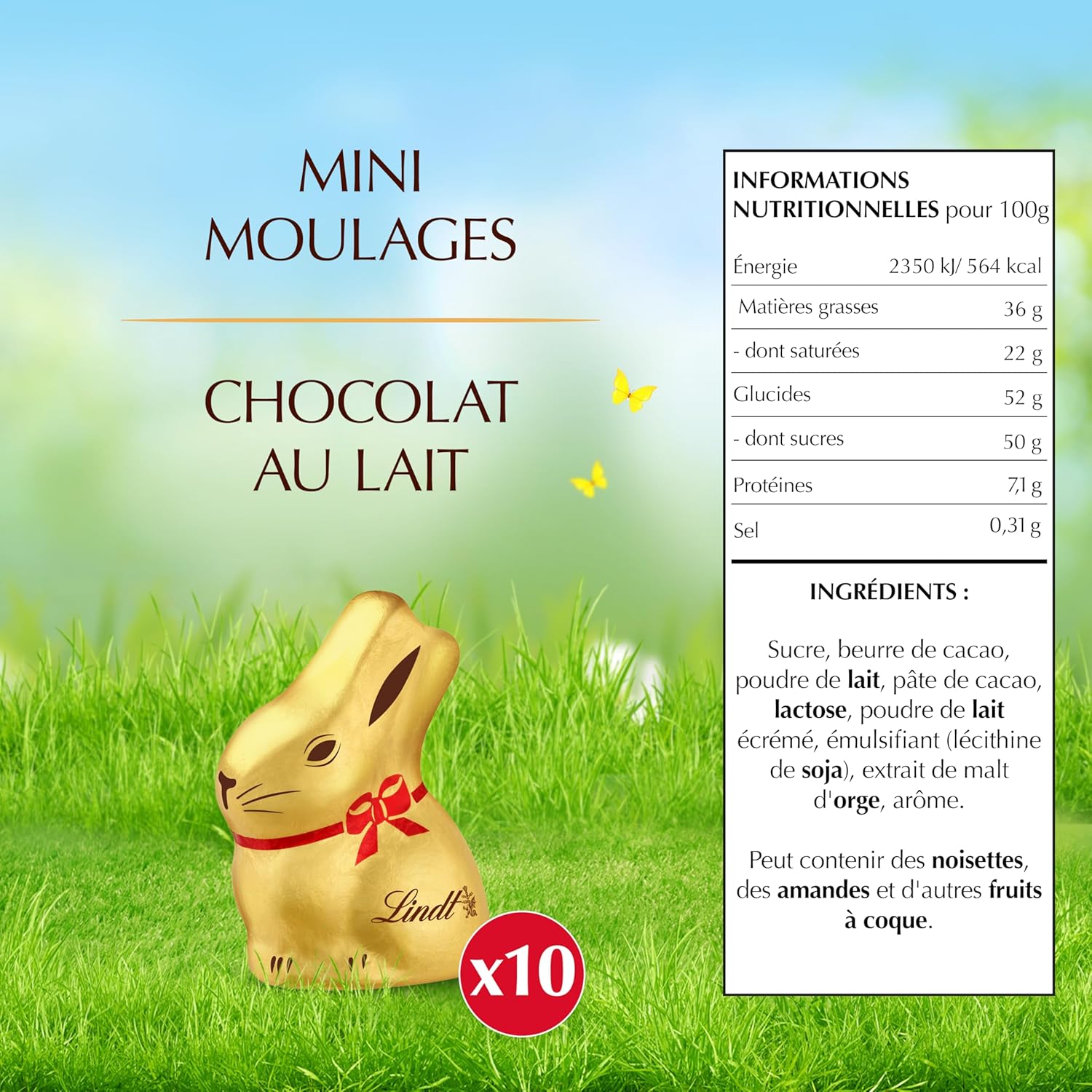 Lindt - Mini-Moulages Lapin Or - 120g - Chocolat au lait, spécial Pâques