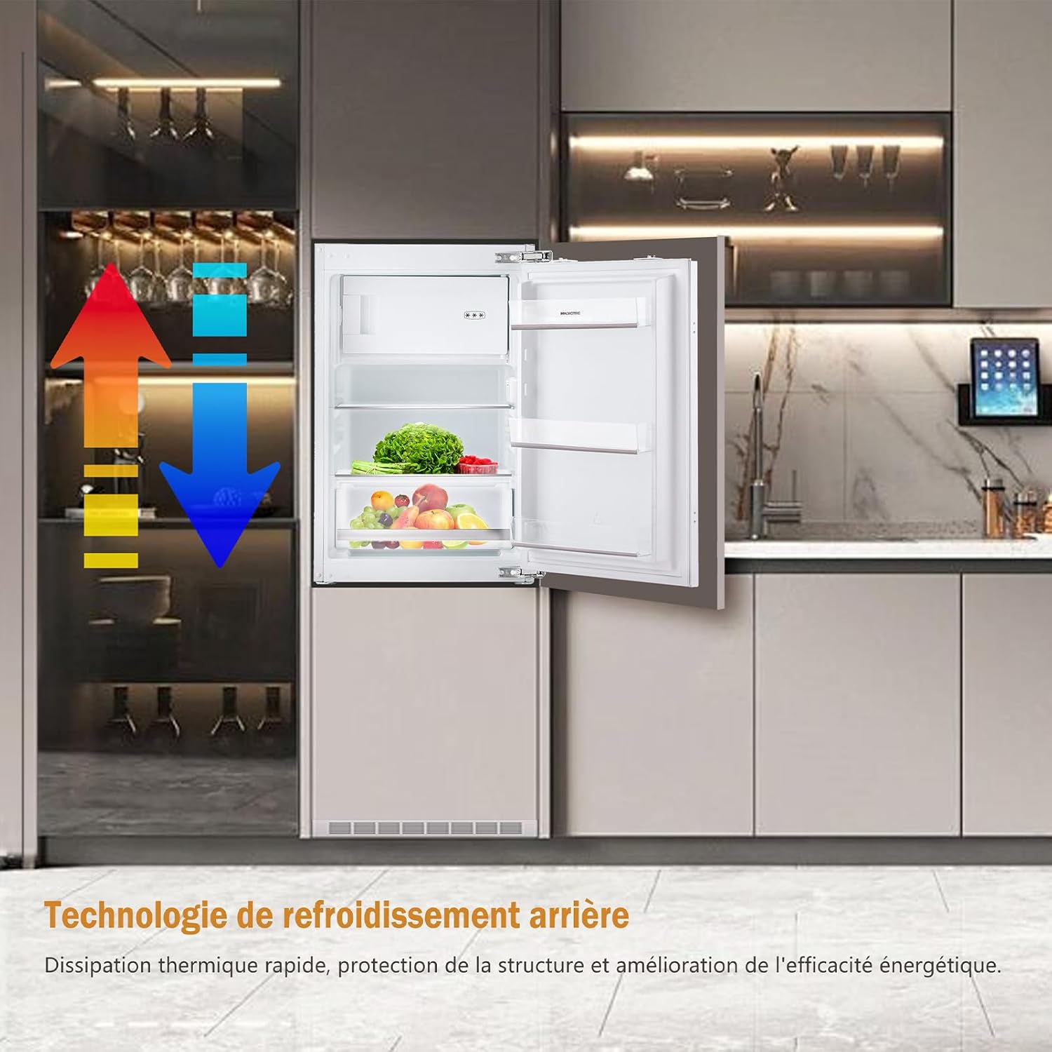 magictec - Réfrigérateur encastrable 118L, niche 88cm, poignée modulable