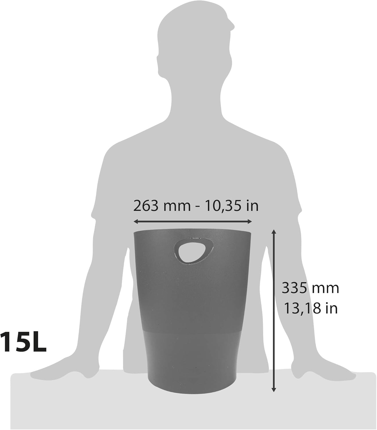 Exacompta - corbeilles à papier ECOBIN 15L - poignées, gris, 26,3x26,3x33,5 cm - 45307D