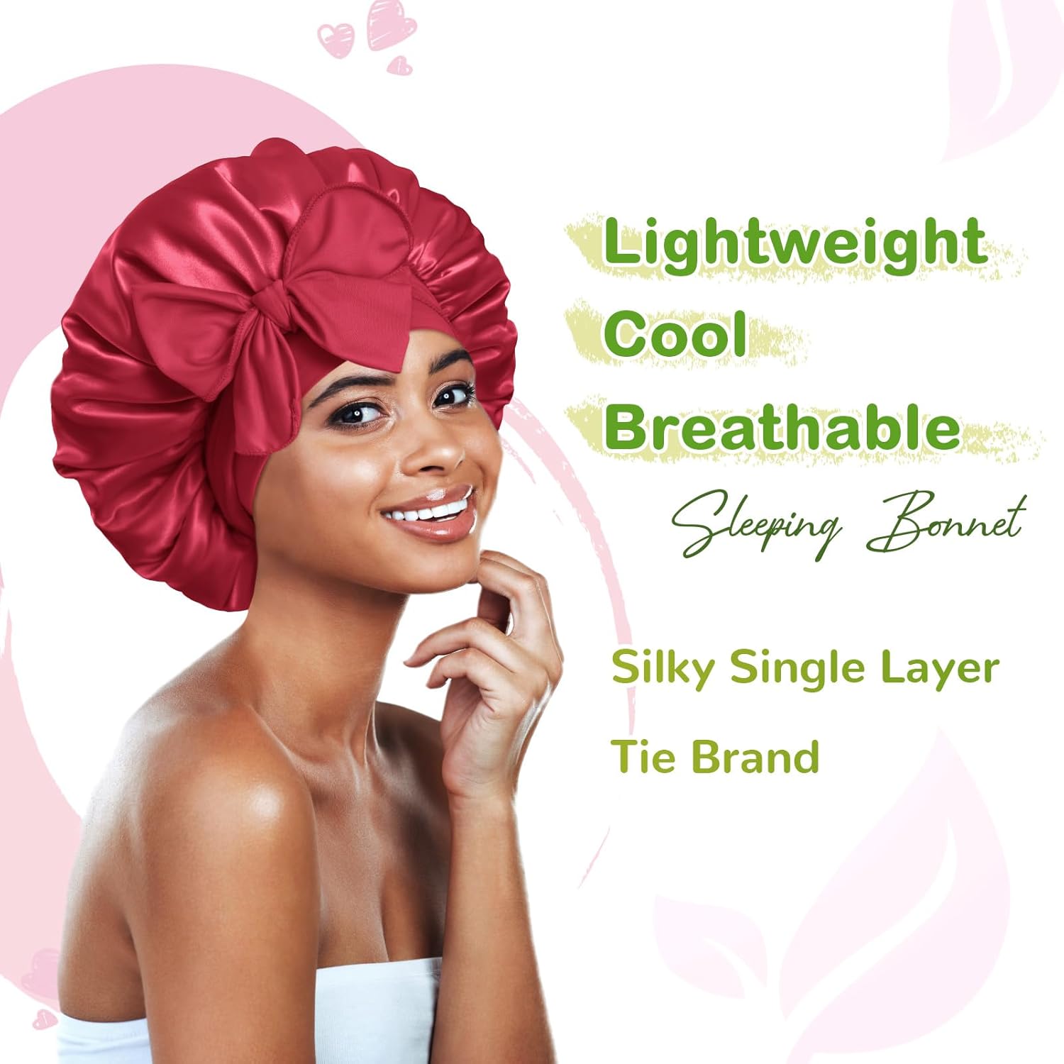 BONNET QUEEN - bonnet satin nuit réglable - moyen - bande longue, rouge