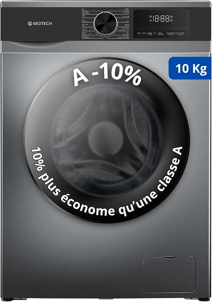 GEDTECH - lave-linge frontal série 10kg, 1400tr/mn, 16 programmes, Eco, A-10% GLL101400DG