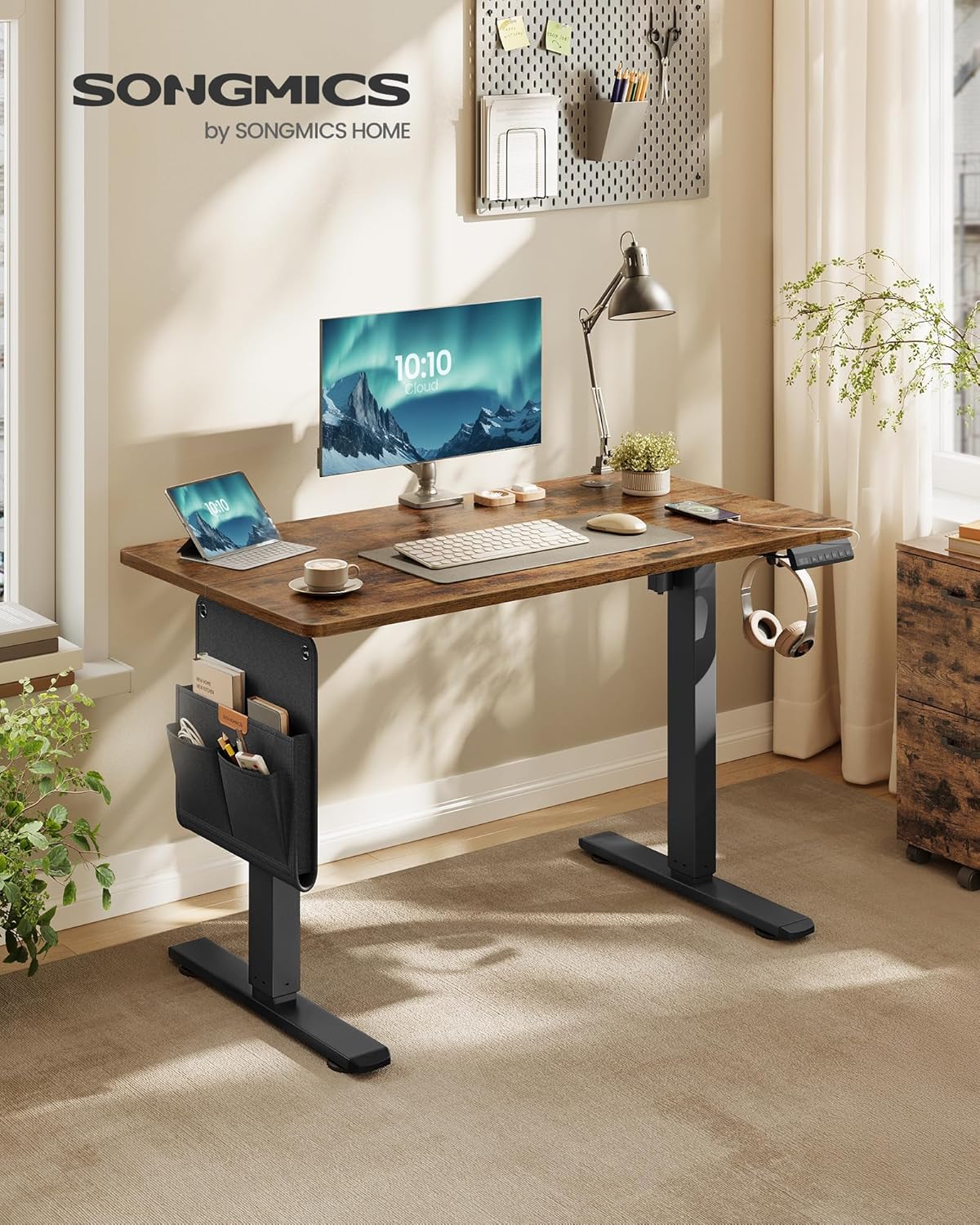 SONGMICS - bureau assis-debout, 100x60 cm, hauteur réglable, mémoire LSD130KD01