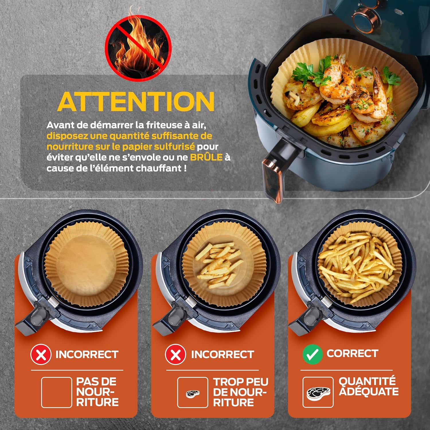 PORTENTUM - Papier cuisson air fryer - 20×24 cm, 100 pièces, BPA free, pour friteuse 5–8L