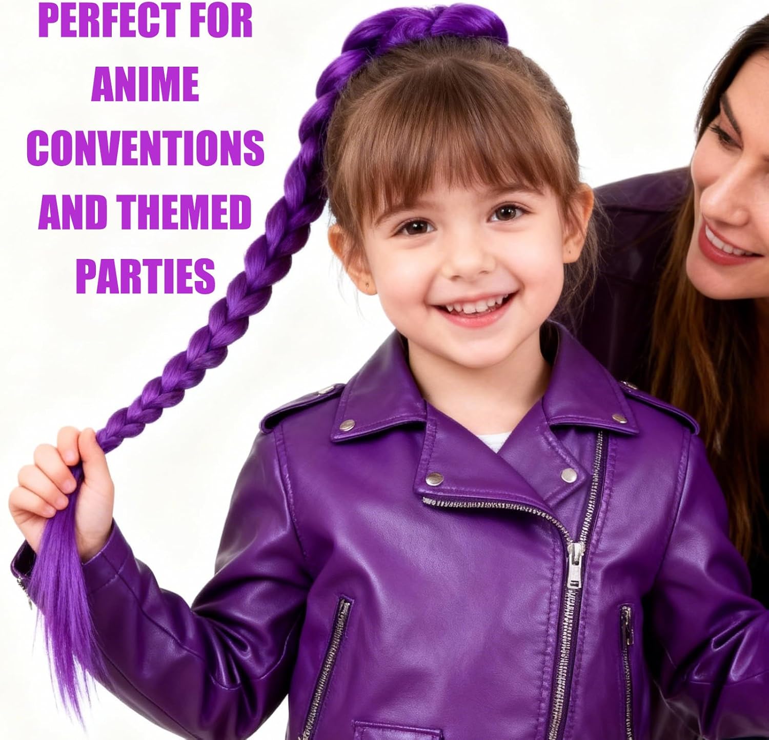 Perruque tressée violette - 66 cm - avec clip, adaptée cosplay et déguisement