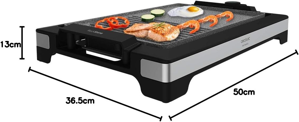 Cecotec - Tasty&Grill 2000 Inox - surface mixte - 2000W, thermostat réglable, revêtement RockStone
