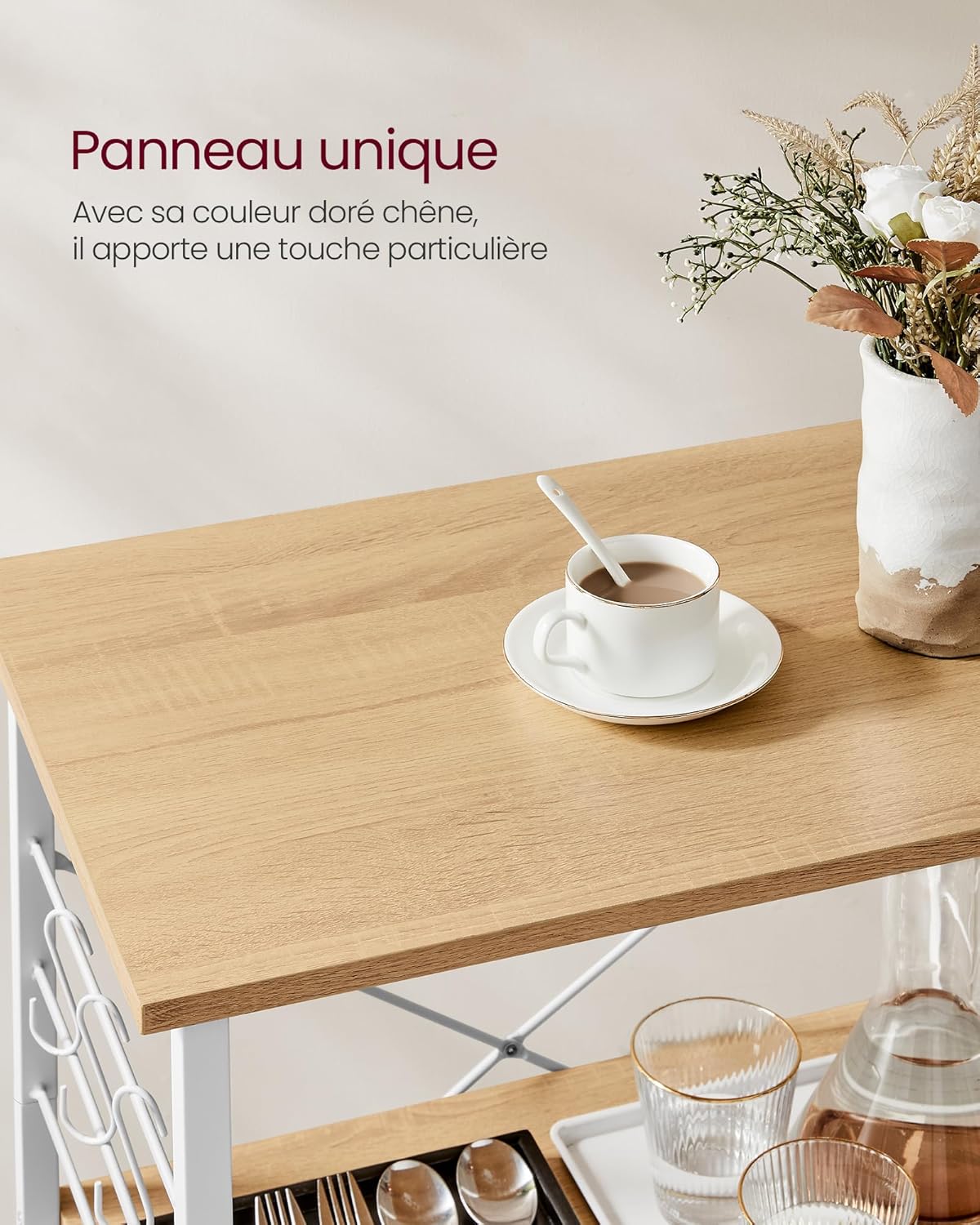 VASAGLE - étagère cuisine à roulettes, 40x60x89 cm, 3 niveaux, KKS060Y09