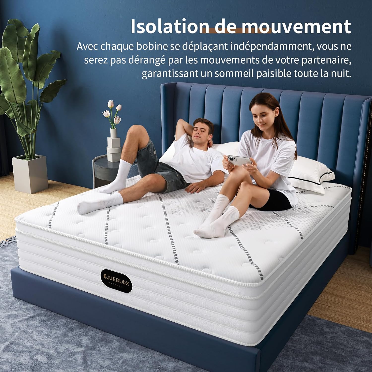 Matelas - 7 zones - 90x190x28 cm - ressorts ensachés, fermeté moyenne