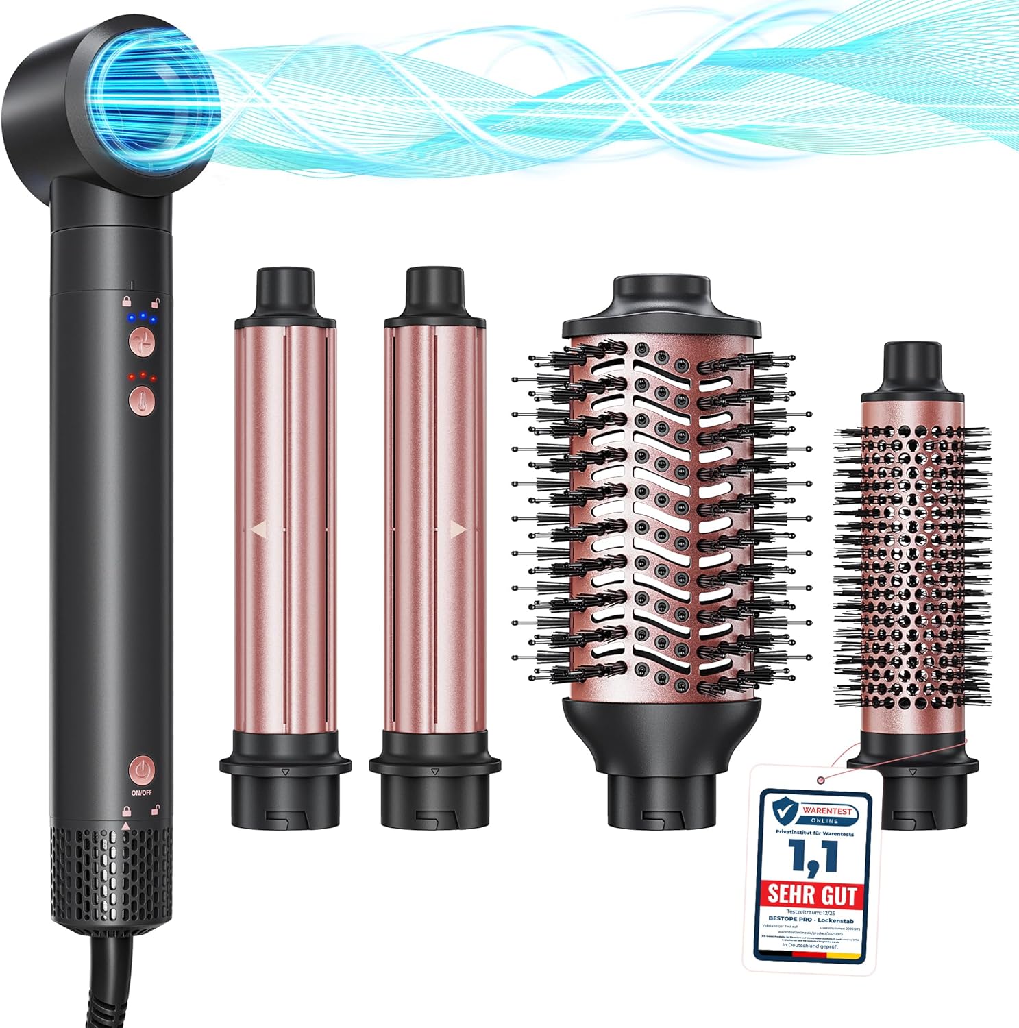 Kit de coiffure 5 en 1 - sèche-cheveux ionique - fer à friser auto - brosses coiffantes multifonctions