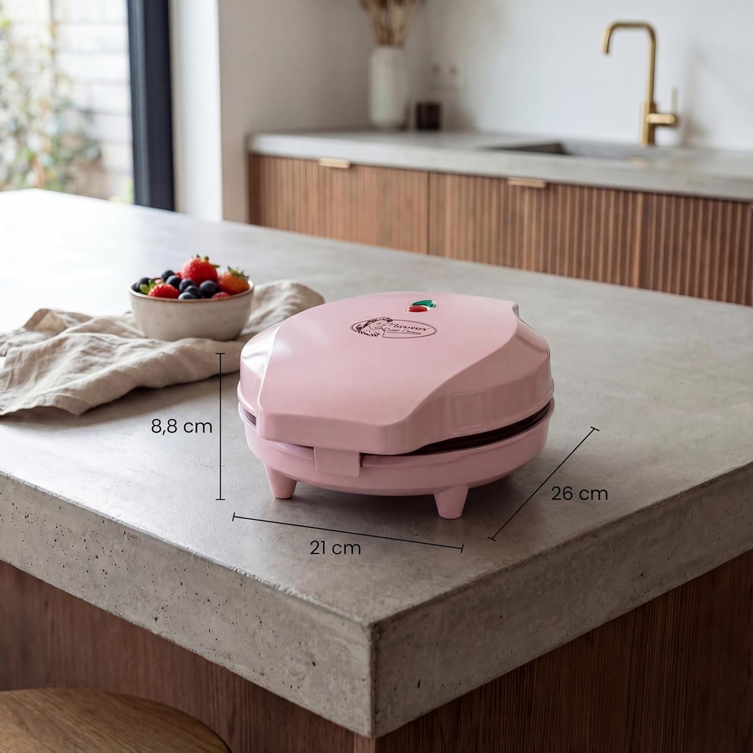 Bestron - Gaufrier rétro cœur - 700W - revêtement anti-adhésif, rose