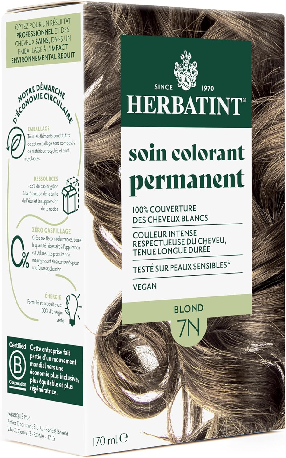 Herbatint - Blond 7N - 170ml - Permanent, sans ammoniaque, 8 extraits bio