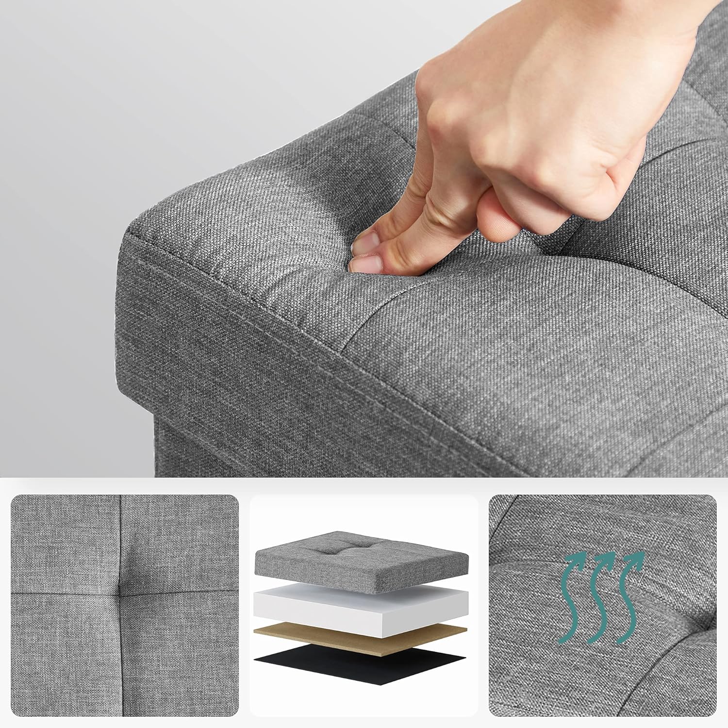 SONGMICS - pouf pliable LSF16GYX - 38x76x40 cm - capacité 300kg, rangement