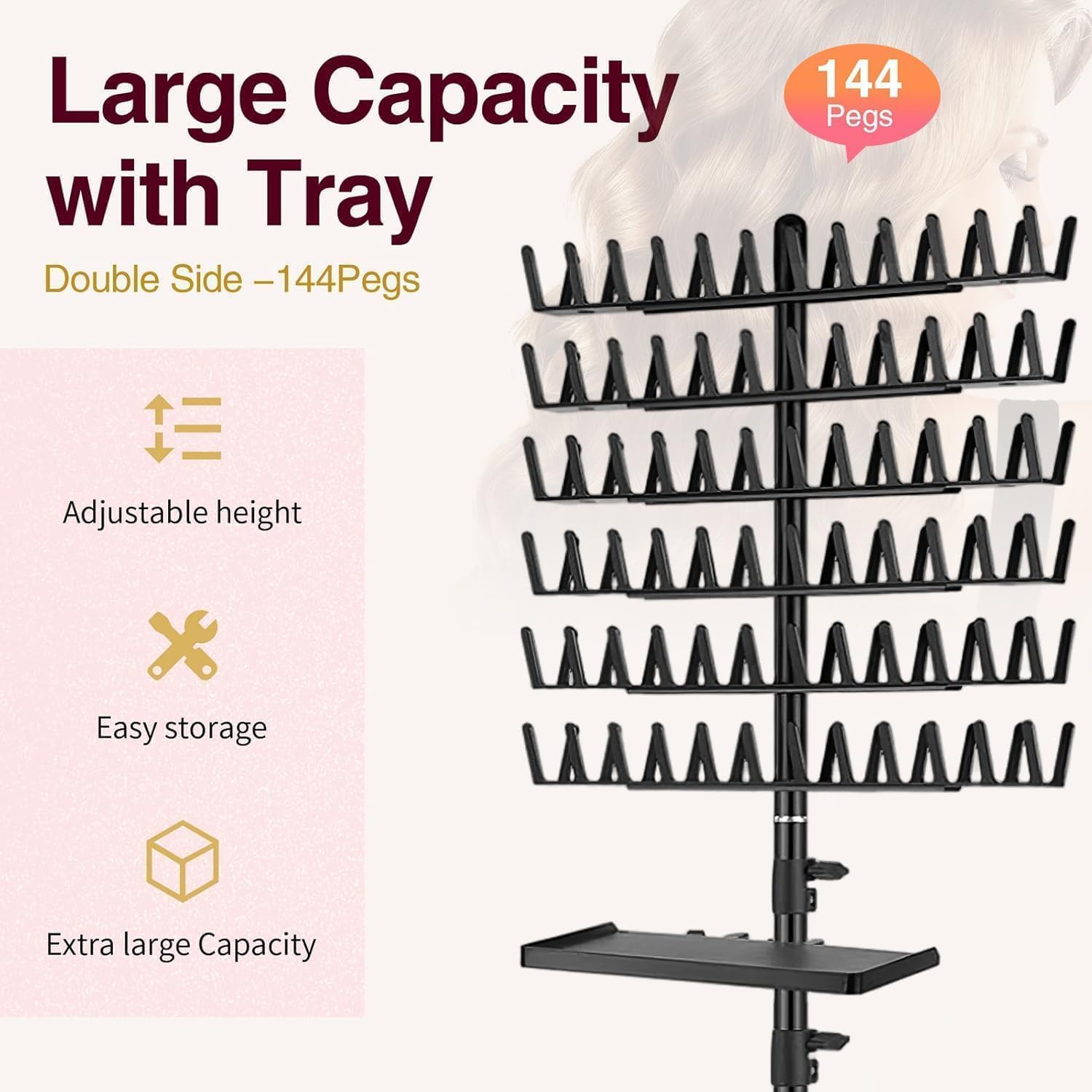 Gresonic - support coiffure professionnel - plateau perruques, 144 pinces