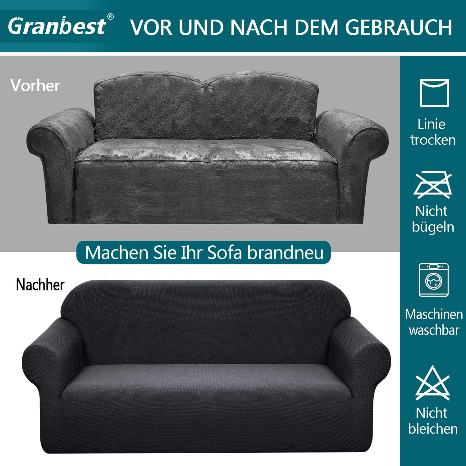 Granbest - housse de canapé stretch imperméable 3 places - spandex, mousse antidérapante